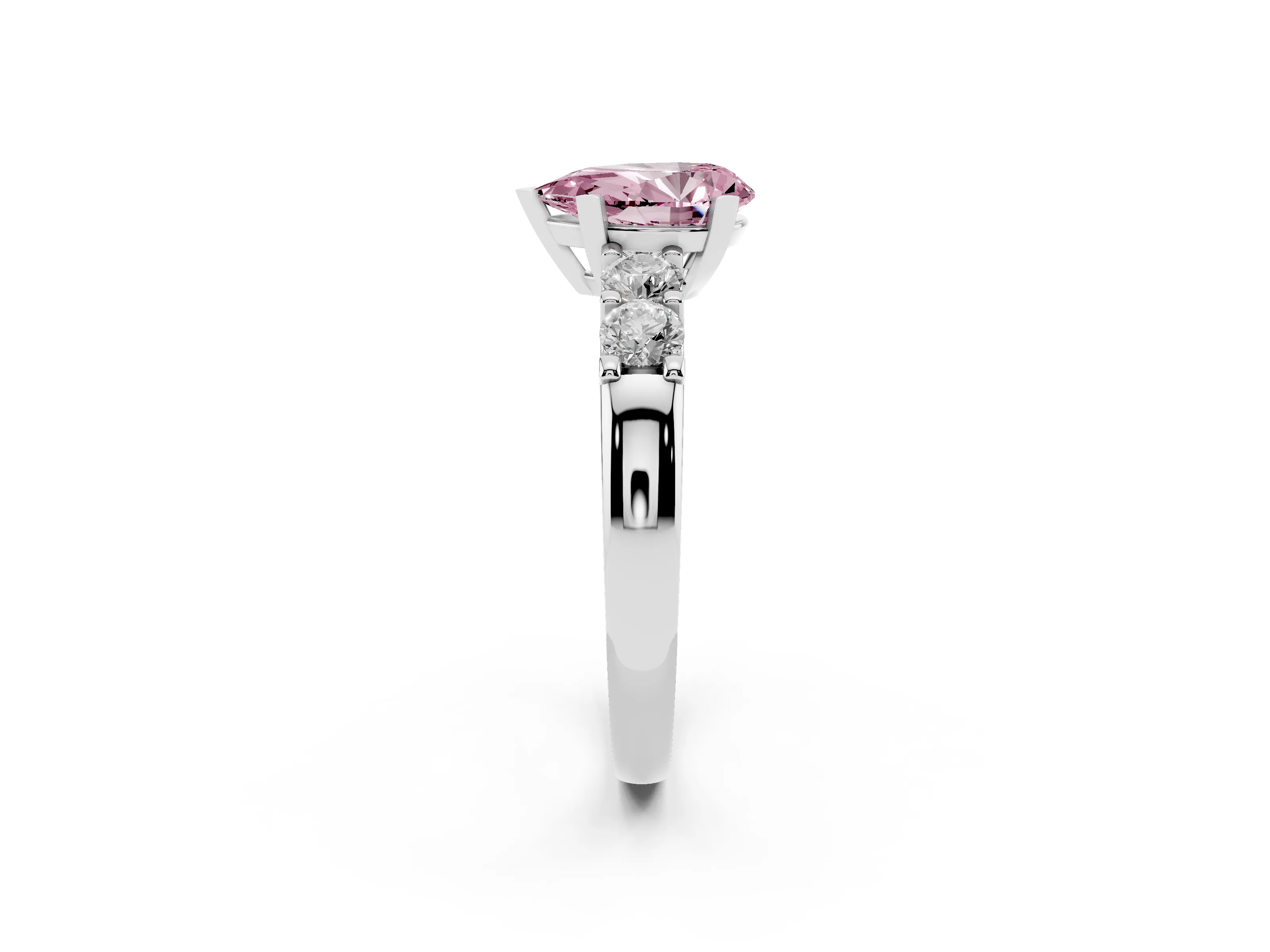 Fancy Pink Pear Cut Diamond Five-Stone Prong Set Engagement Ring Set in Platinum with Channel Band