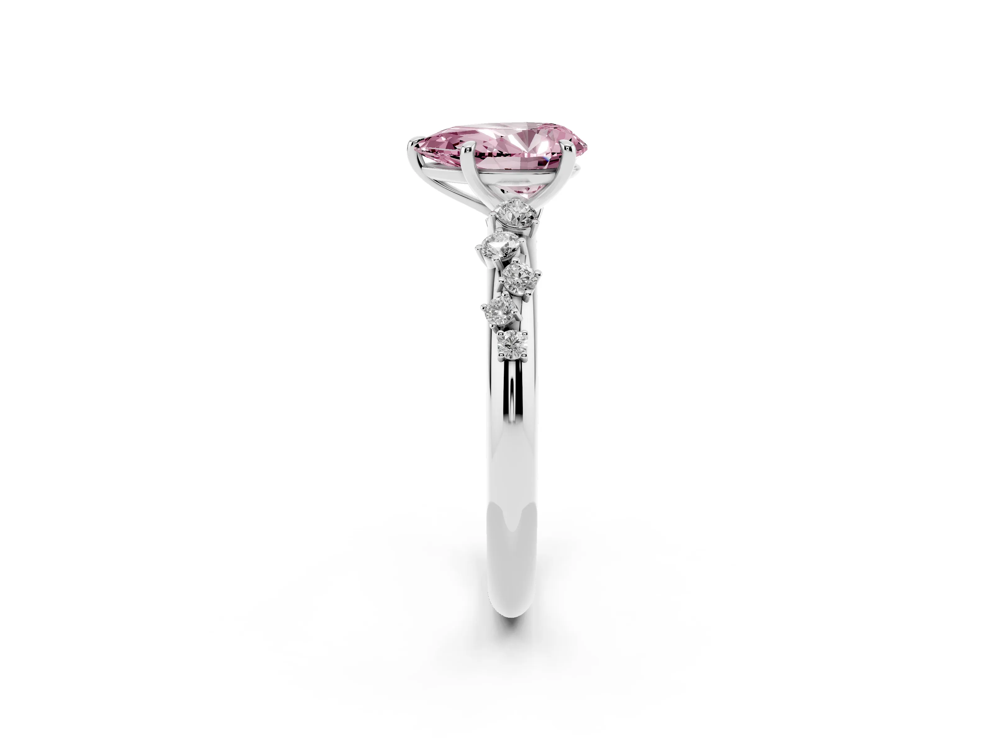 Fancy Pink Pear Cut Diamond Cluster Solitaire Ring Set in Platinum with Prong Setting