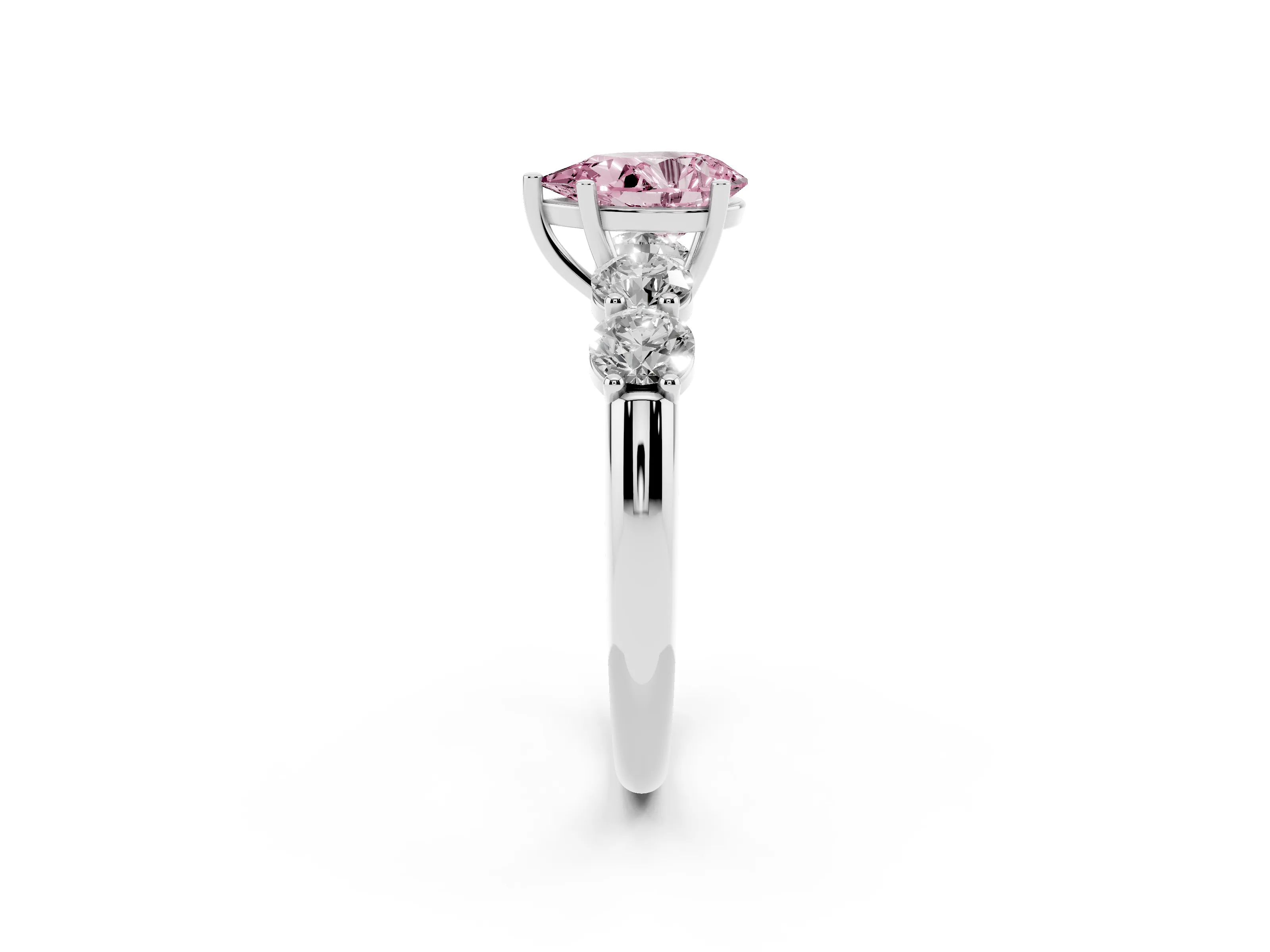 Fancy Pink Pear Cut Diamond Five-Stone Prong Set Ring Set in White gold with Classic Band