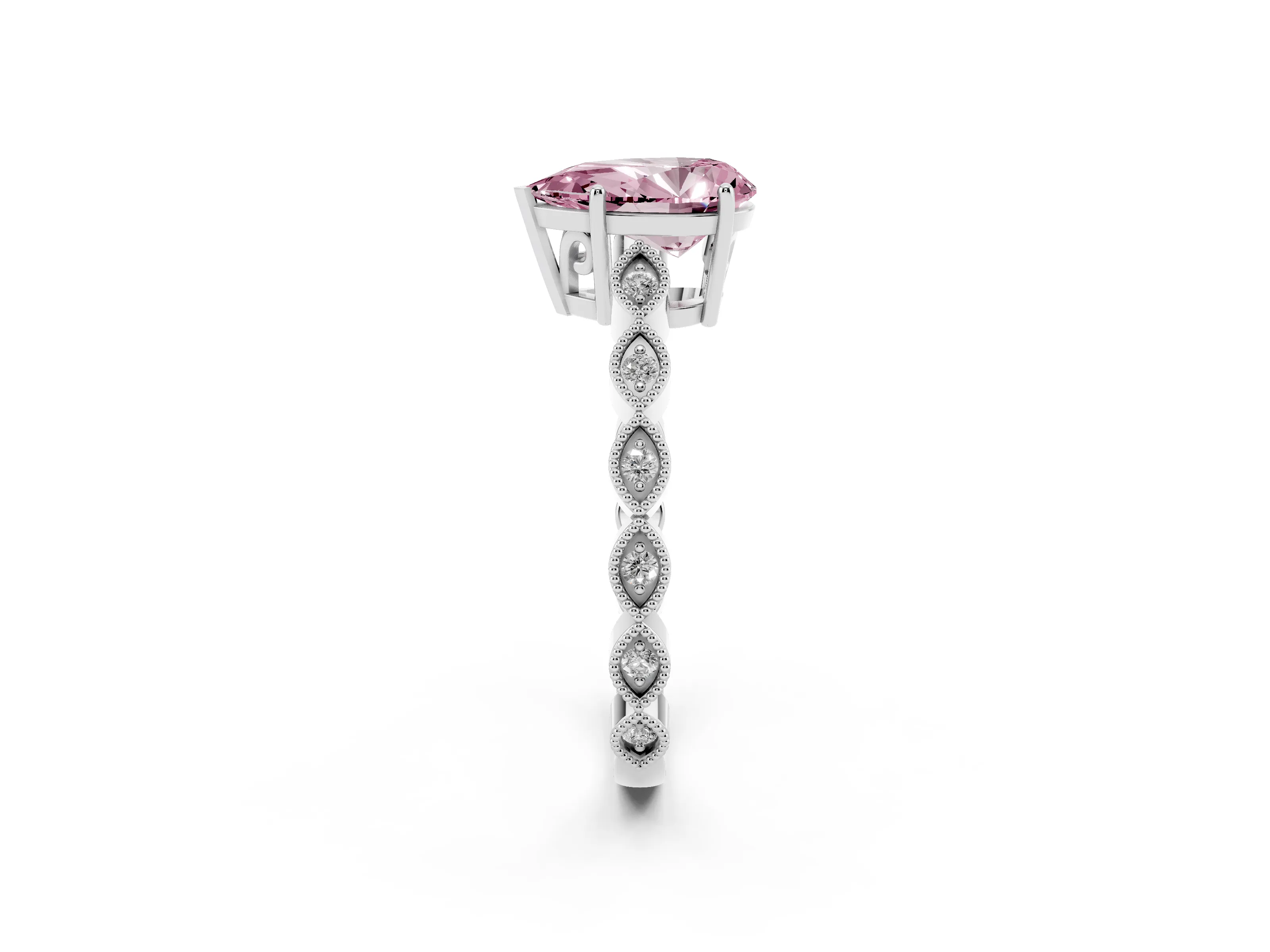 Fancy Pink Pear Cut Diamond Solitaire Ring Set in Silver with Infinity Twist Pavé Band