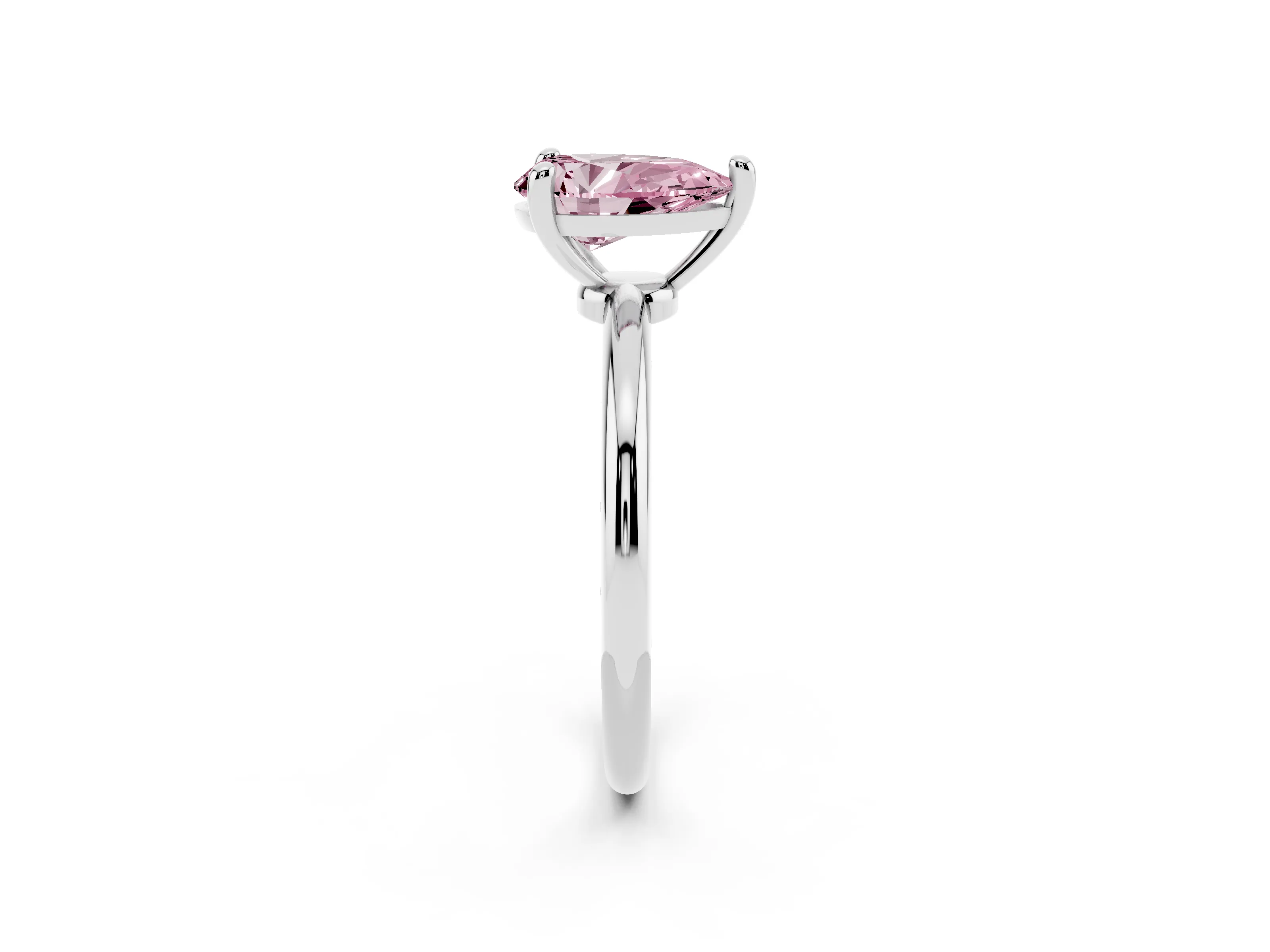 Fancy Pink Pear Cut Diamond Solitaire Ring Set in White gold with Secure Prong Setting on a Classic Band