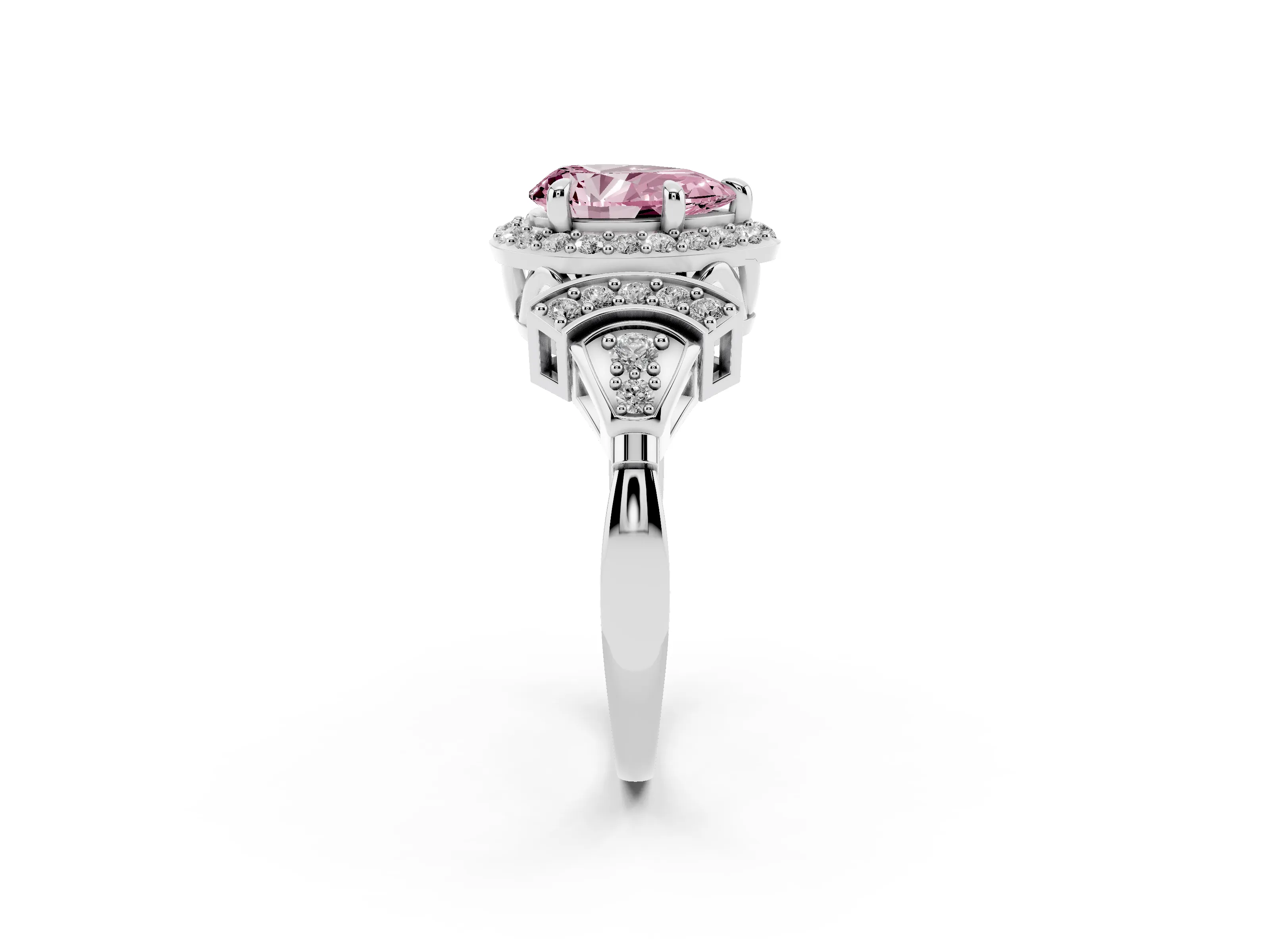 Fancy Pink Pear Cut Diamond Halo Engagement Ring Set in Silver with Accent Stone Split Shank
