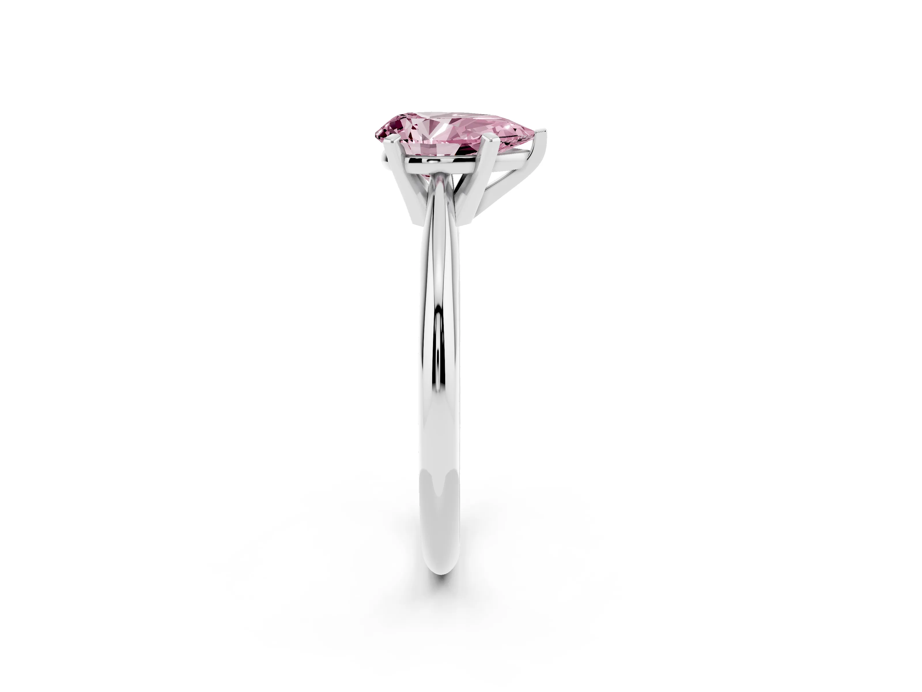 Fancy Pink Pear Cut Diamond Solitaire Ring Set in Silver with Prong Setting on a Plain Round Band