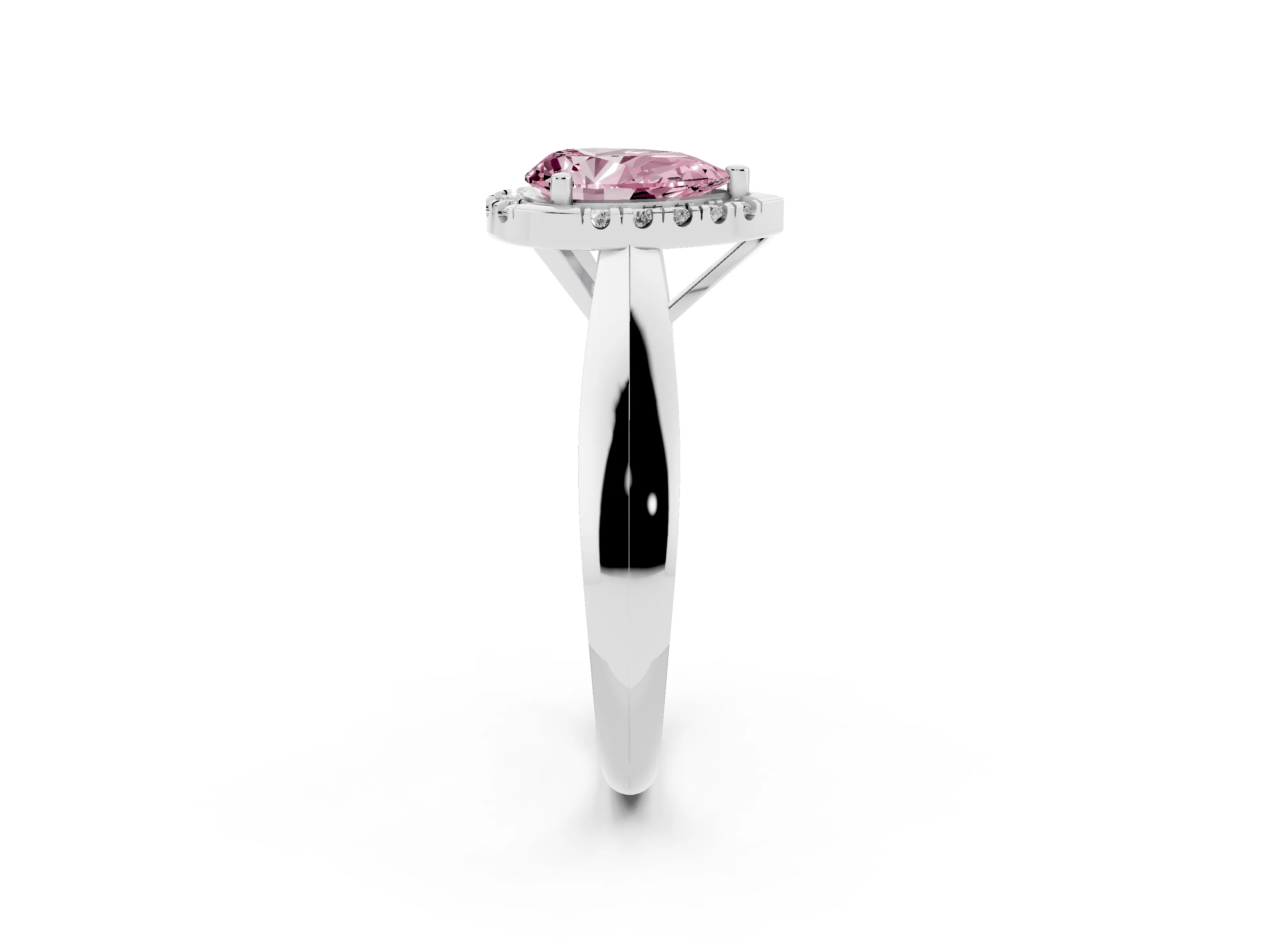 Fancy Pink Pear Cut Diamond Halo Solitaire Engagement Ring Set in Platinum with Square Band and Prong Setting