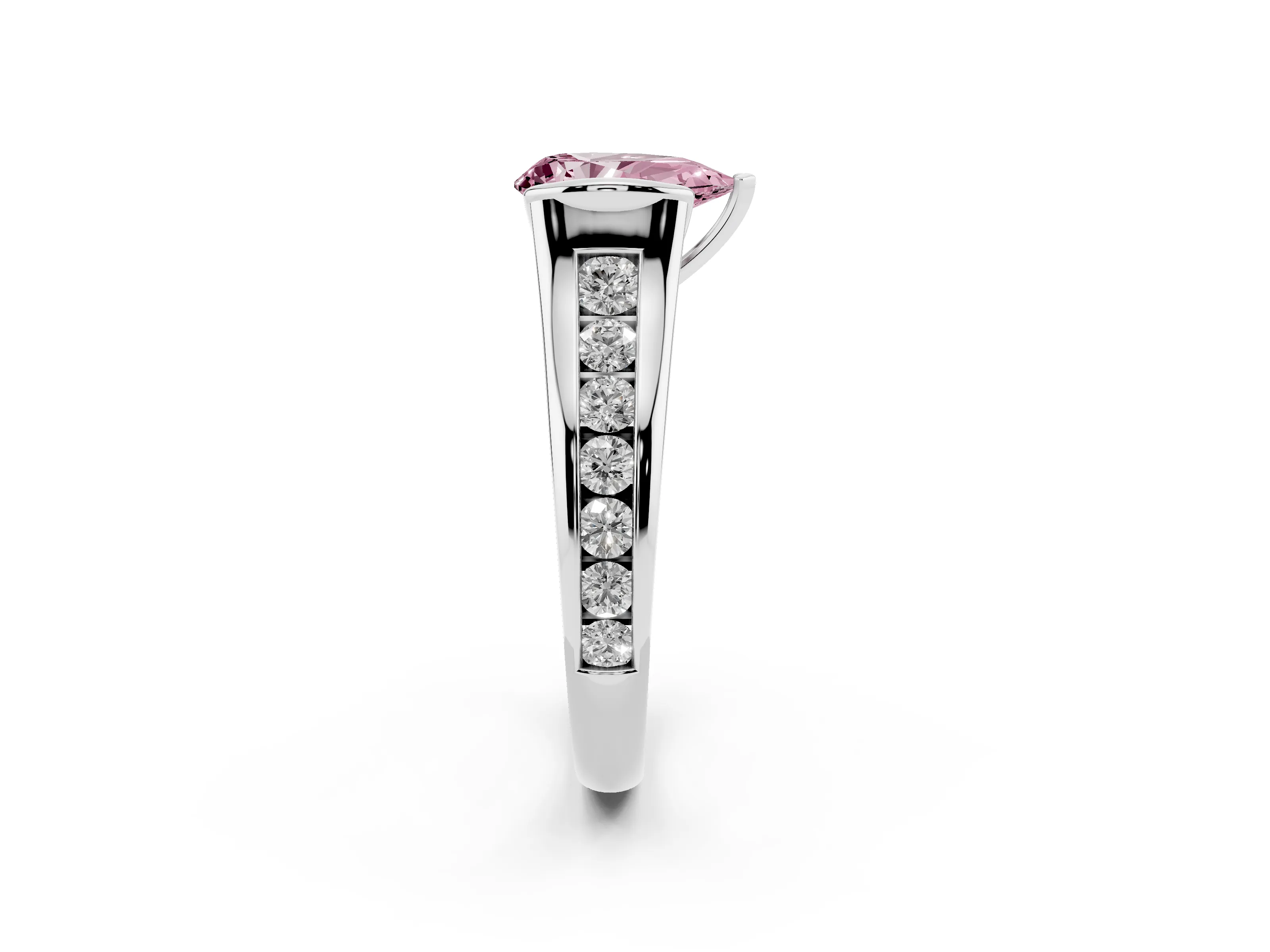 Fancy Pink Pear Cut Diamond Bezel-Set Solitaire Ring Set in Silver with Channel-Set Band