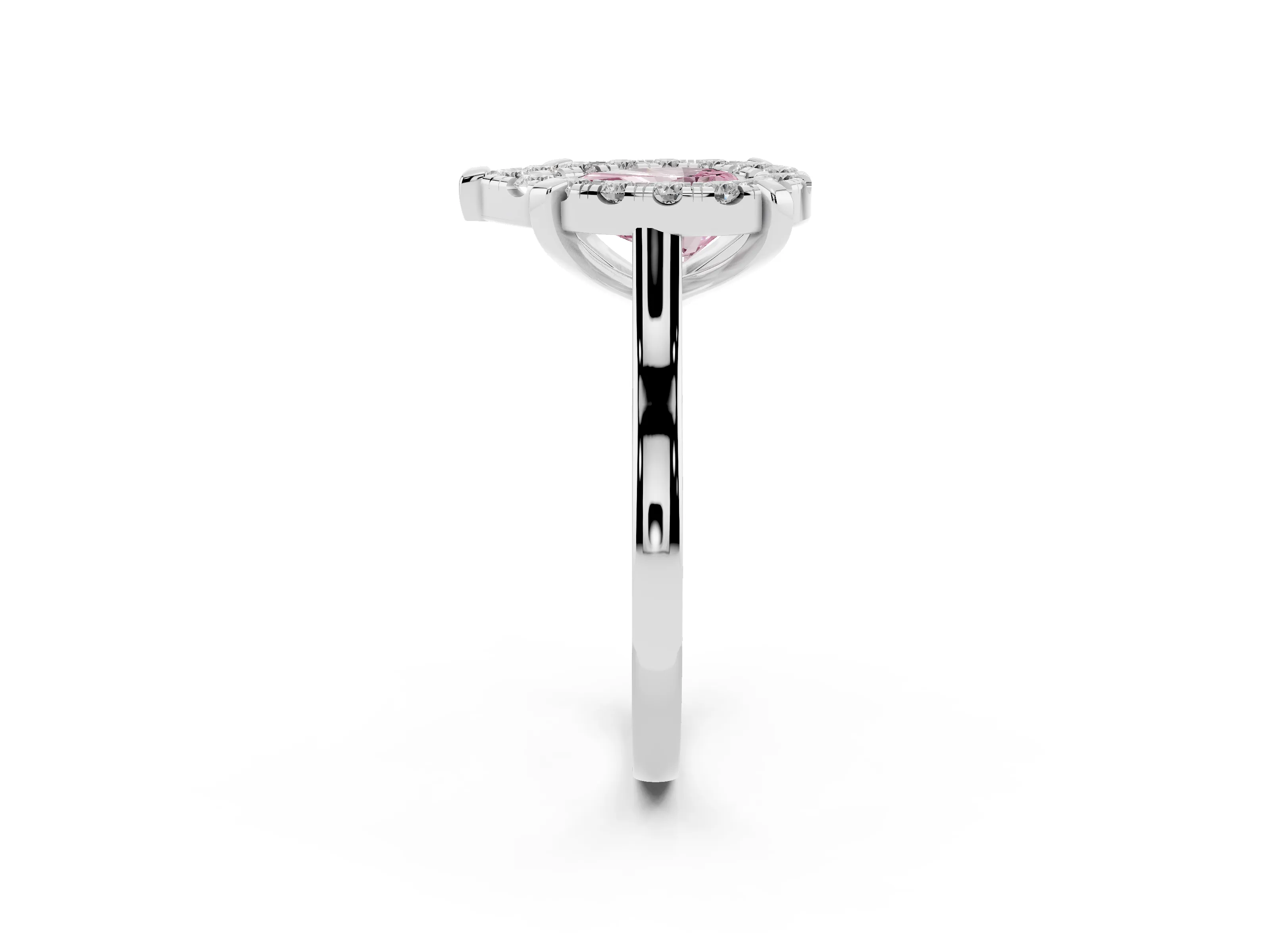 Fancy Pink Pear Cut Diamond Cluster Halo Solitaire Ring Set in Silver with Prong Setting