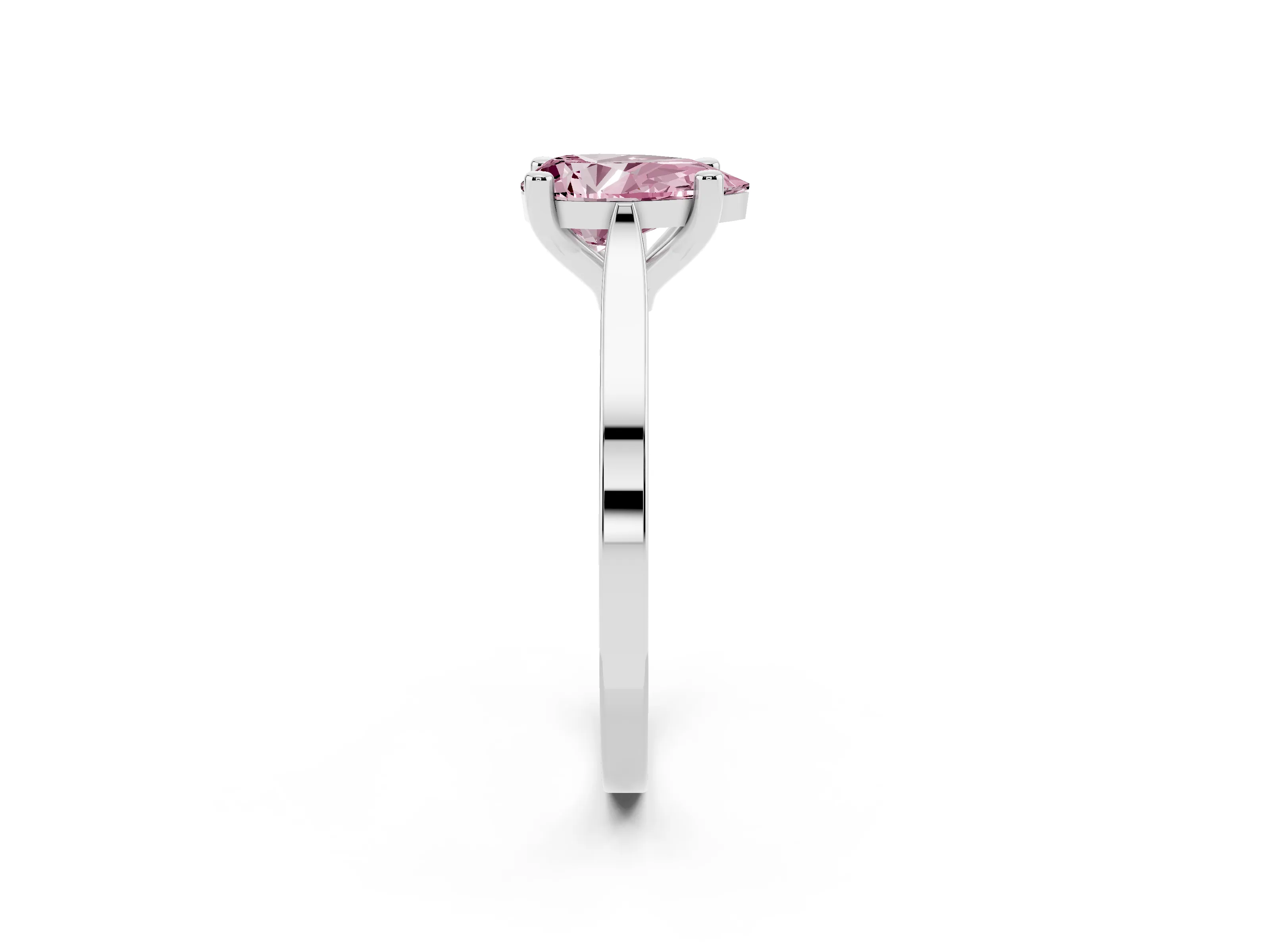 Fancy Pink Pear Cut Diamond Solitaire Ring Set in Platinum with Prong Setting and Tapered Band