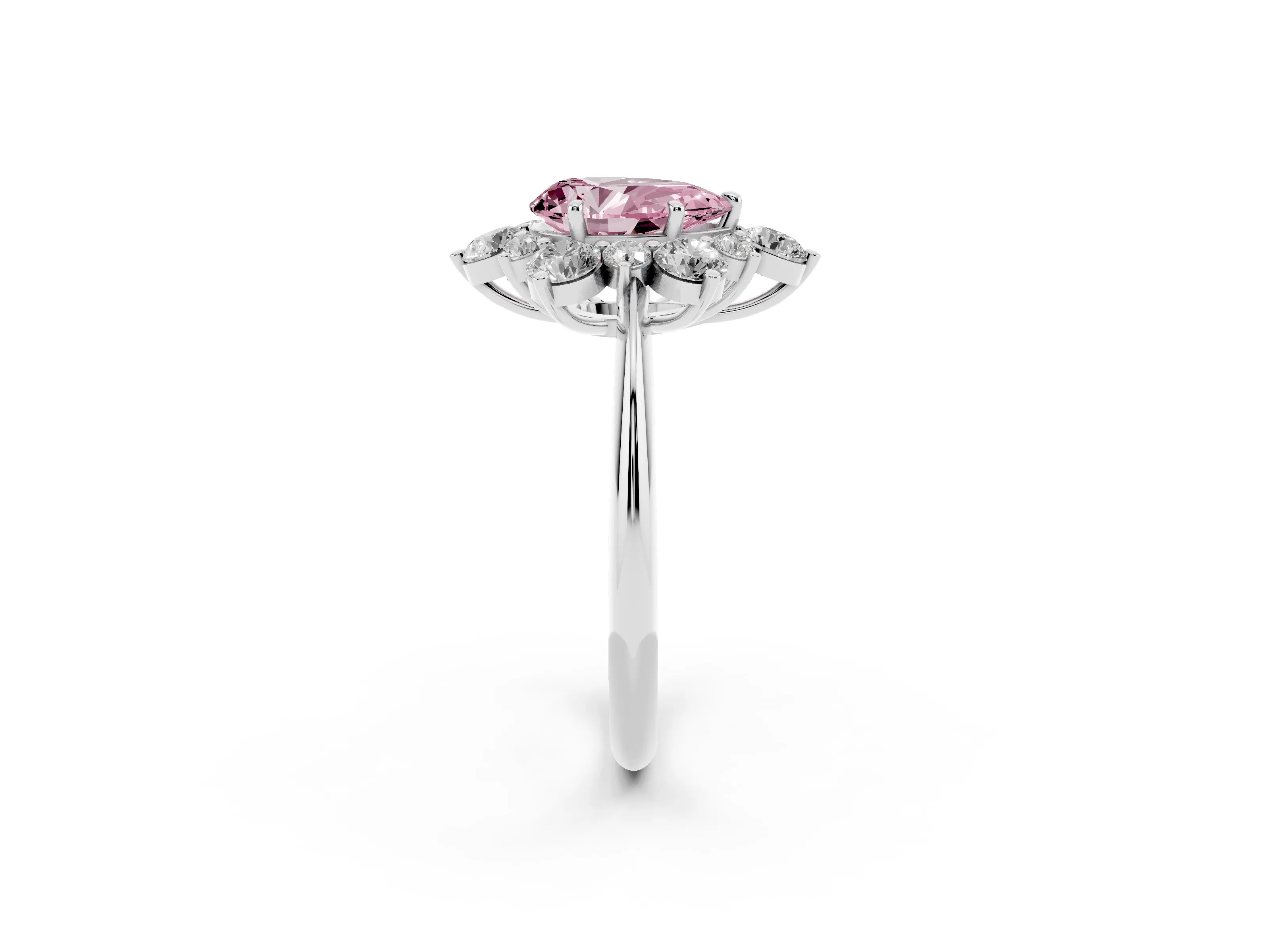 Fancy Pink Pear Cut Diamond Cluster Halo Ring Set in White gold with Solitaire Band and Prong Setting
