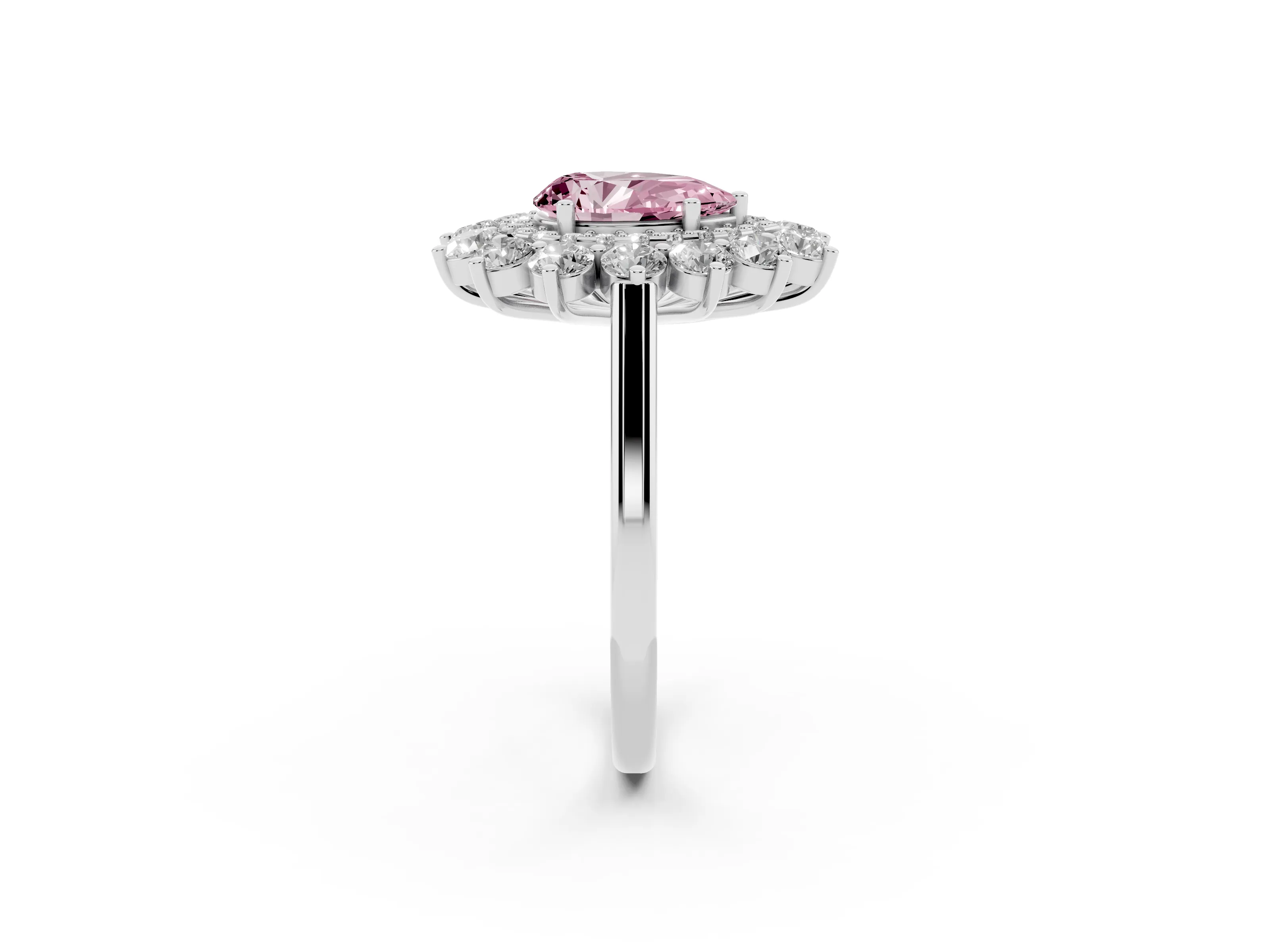 Fancy Pink Pear Cut Diamond Floral Double Halo Ring Set in White gold with Round Petals