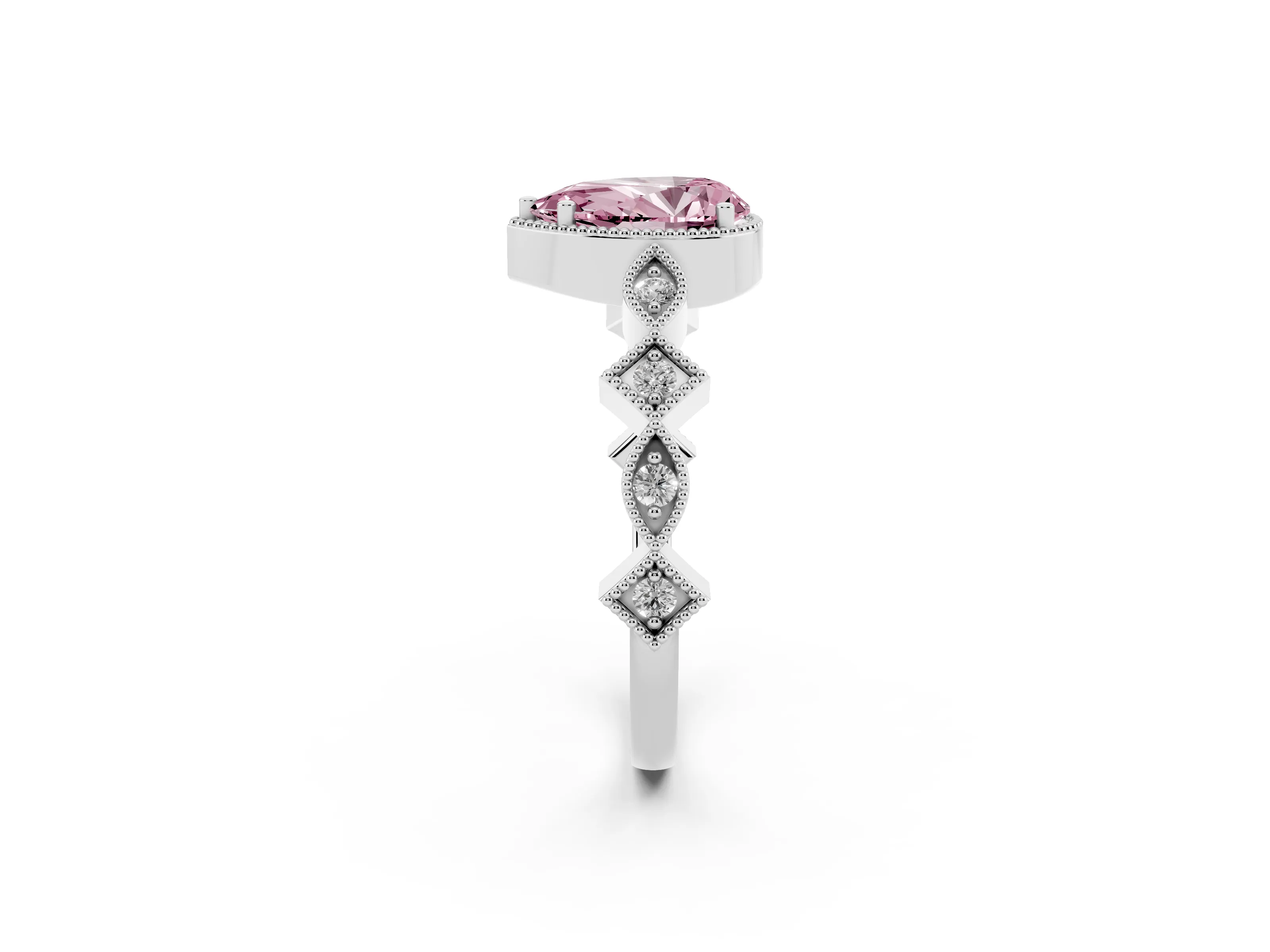 Fancy Pink Pear Cut Diamond Milgrain Marquise Twist Band Ring Set in White gold with Prong Setting