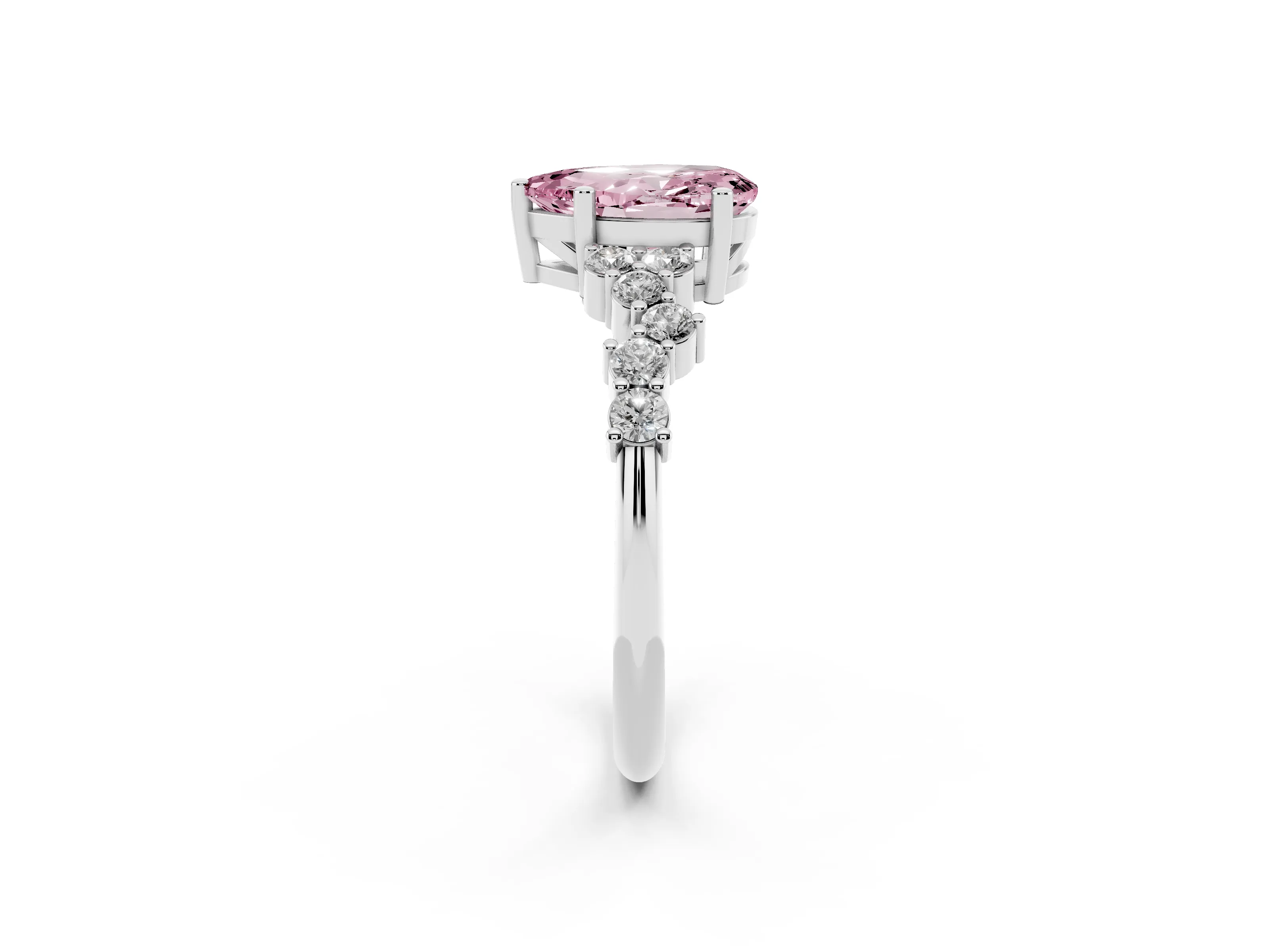 Fancy Pink Pear Cut Diamond Ring Set in Platinum with Scattered Round Accents