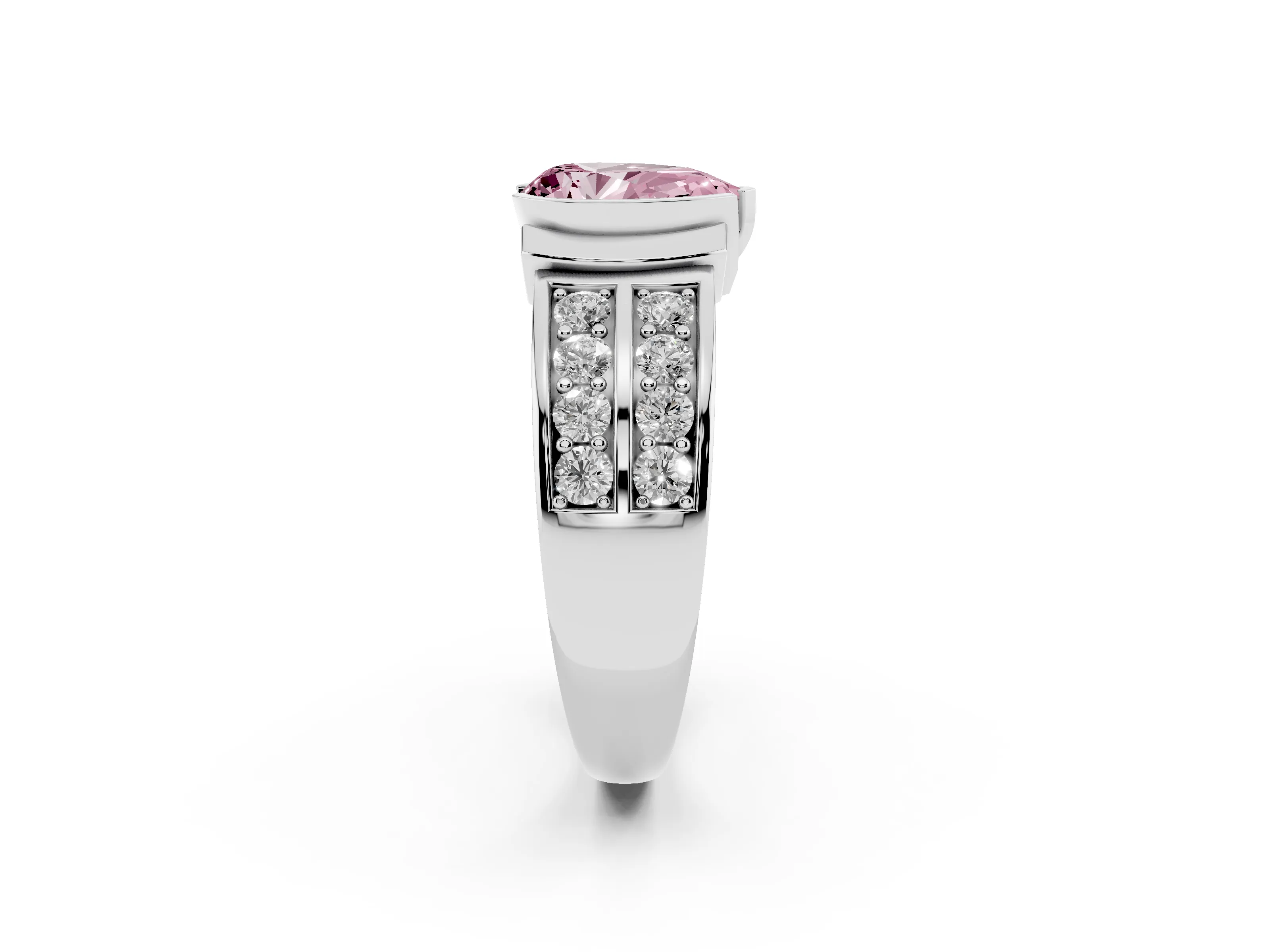 Fancy Pink Pear Cut Diamond Wide Channel Set Band Ring Set in Silver with Bezel Setting