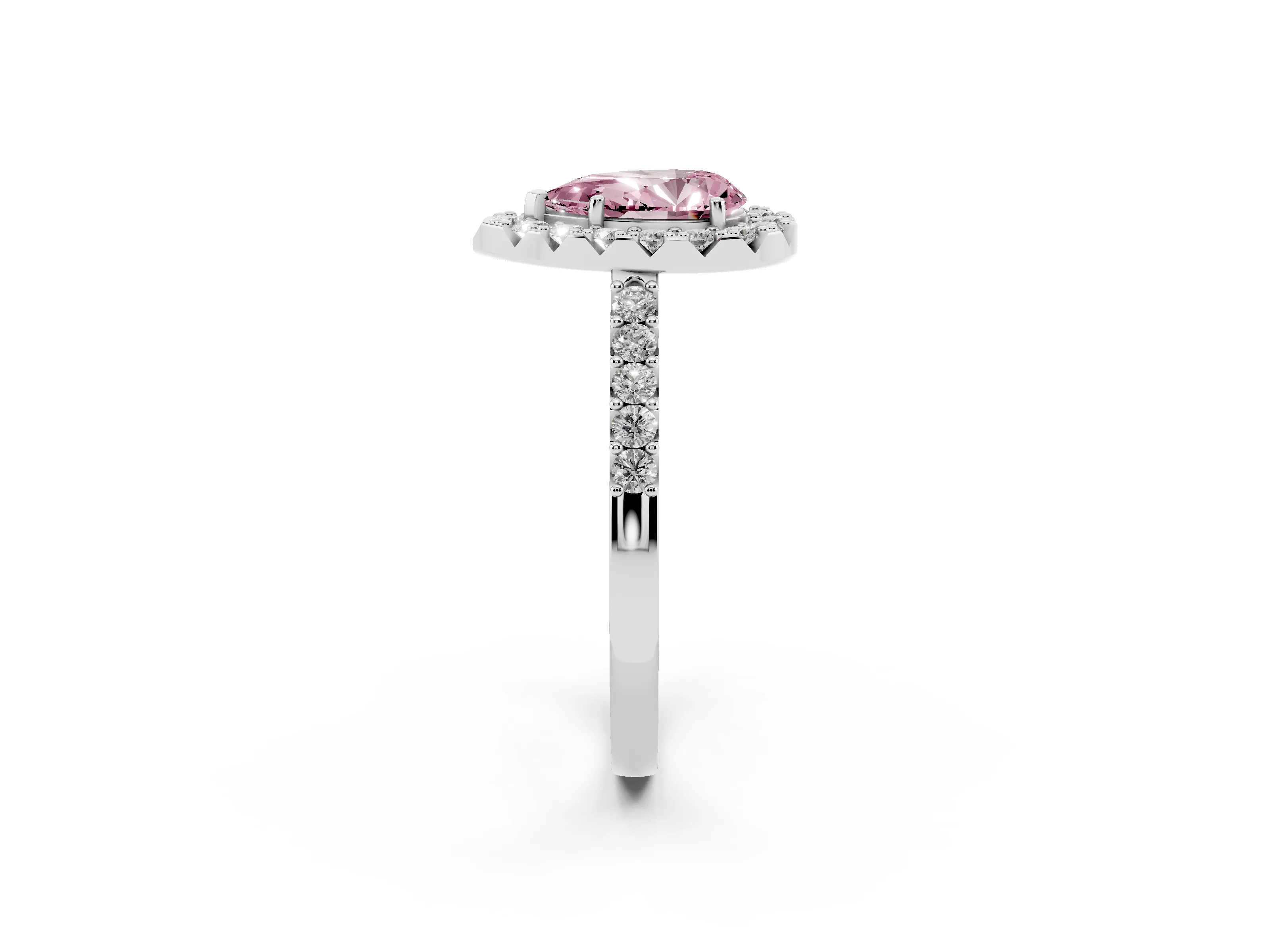 Fancy Pink Pear Cut Diamond Halo Pavé Solitaire Ring Set in Silver with Prong-Set Center Stone
