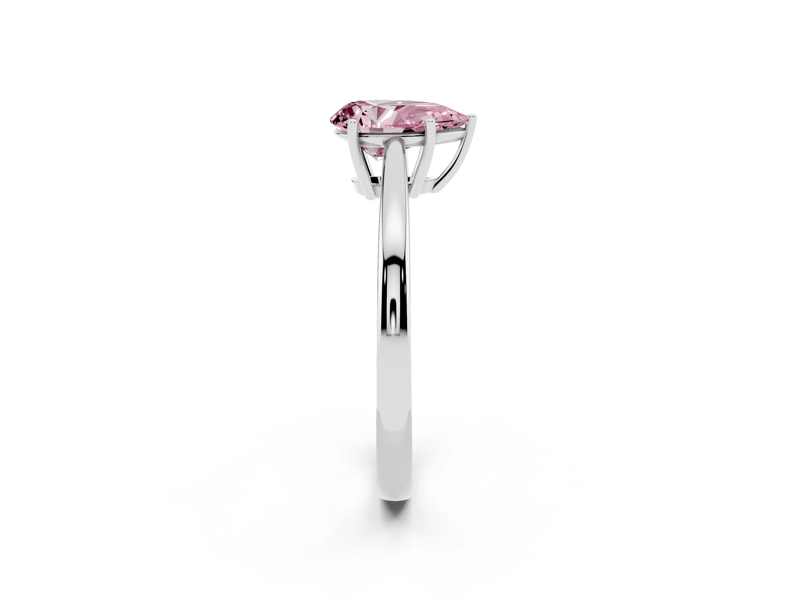 Fancy Pink Pear Cut Diamond Solitaire Ring Set in Silver with Split Shank and Prong Setting