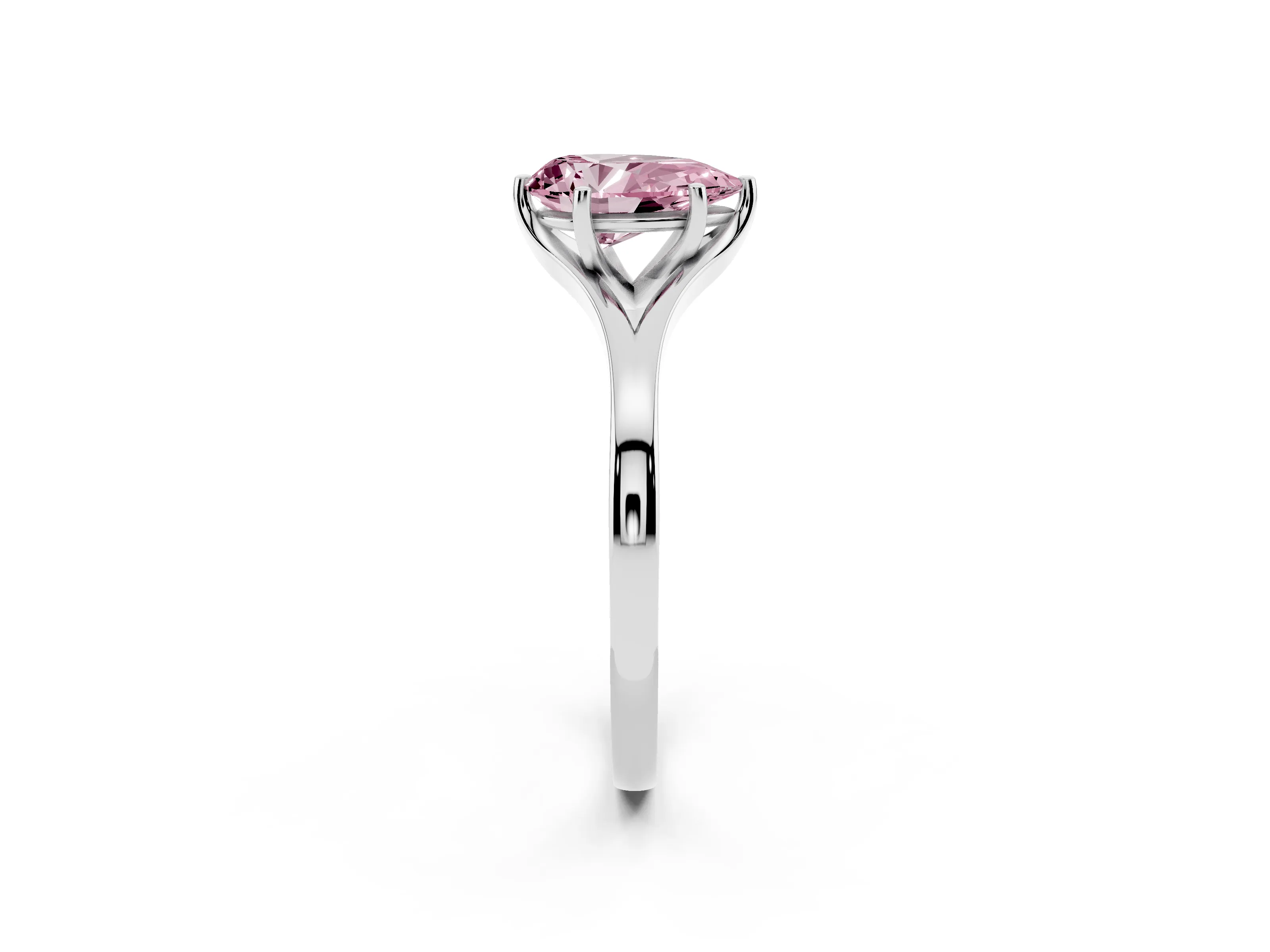 Fancy Pink Pear Cut Diamond Solitaire Ring Set in Silver with Polished Tapered Band and Prong Setting
