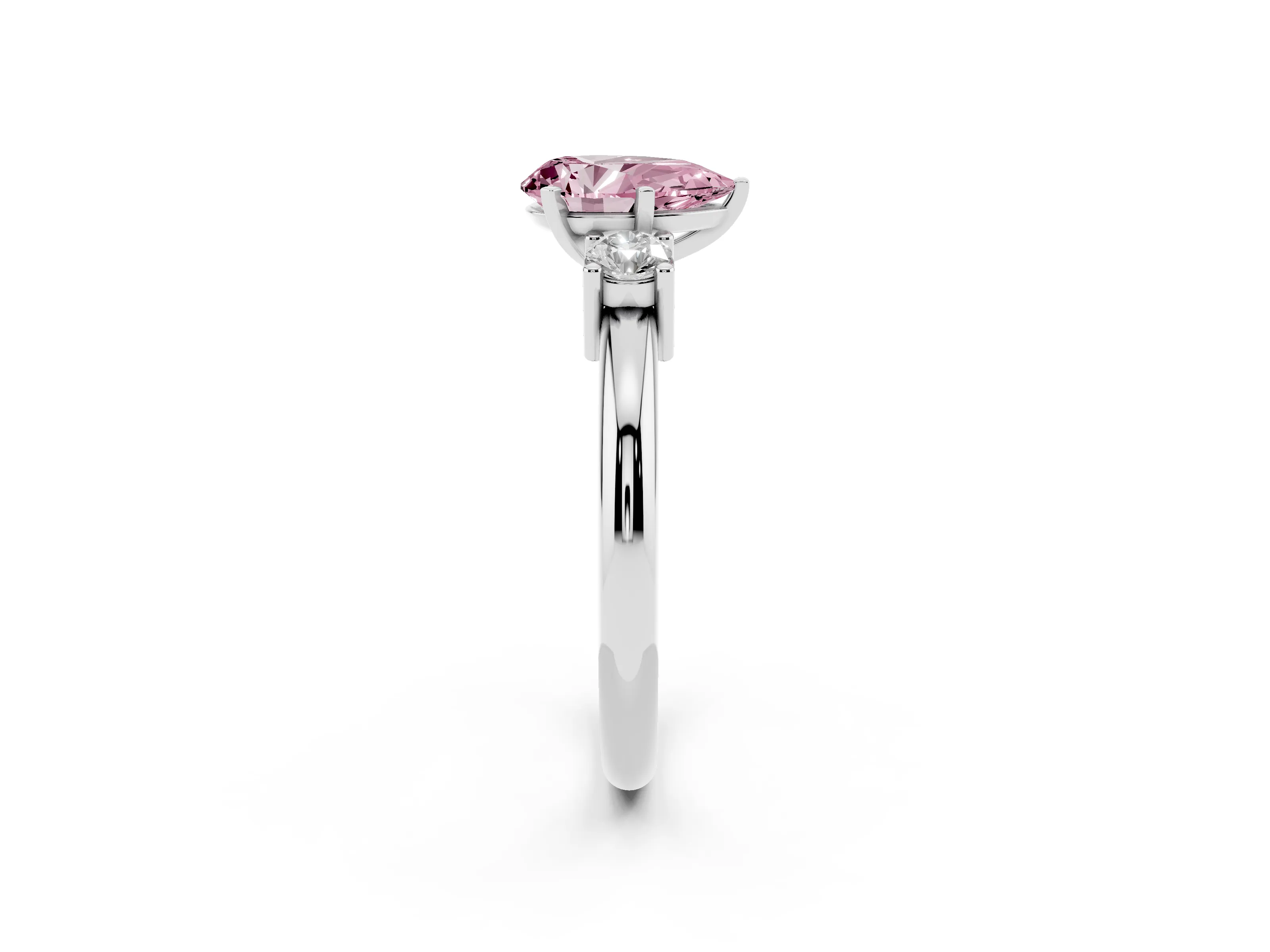 Fancy Pink Three-Stone Pear Cut Diamond Ring Set in Silver with Prong Setting and Plain Band