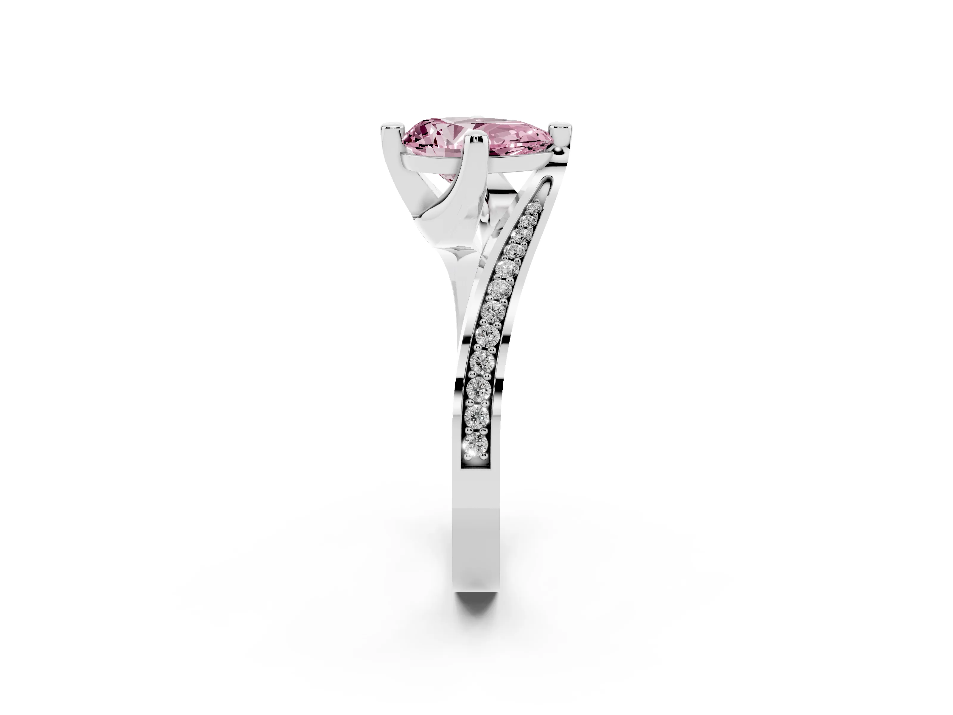 Fancy Pink Pear Cut Diamond Solitaire Ring Set in Platinum with Intertwined Pavé Twist Band