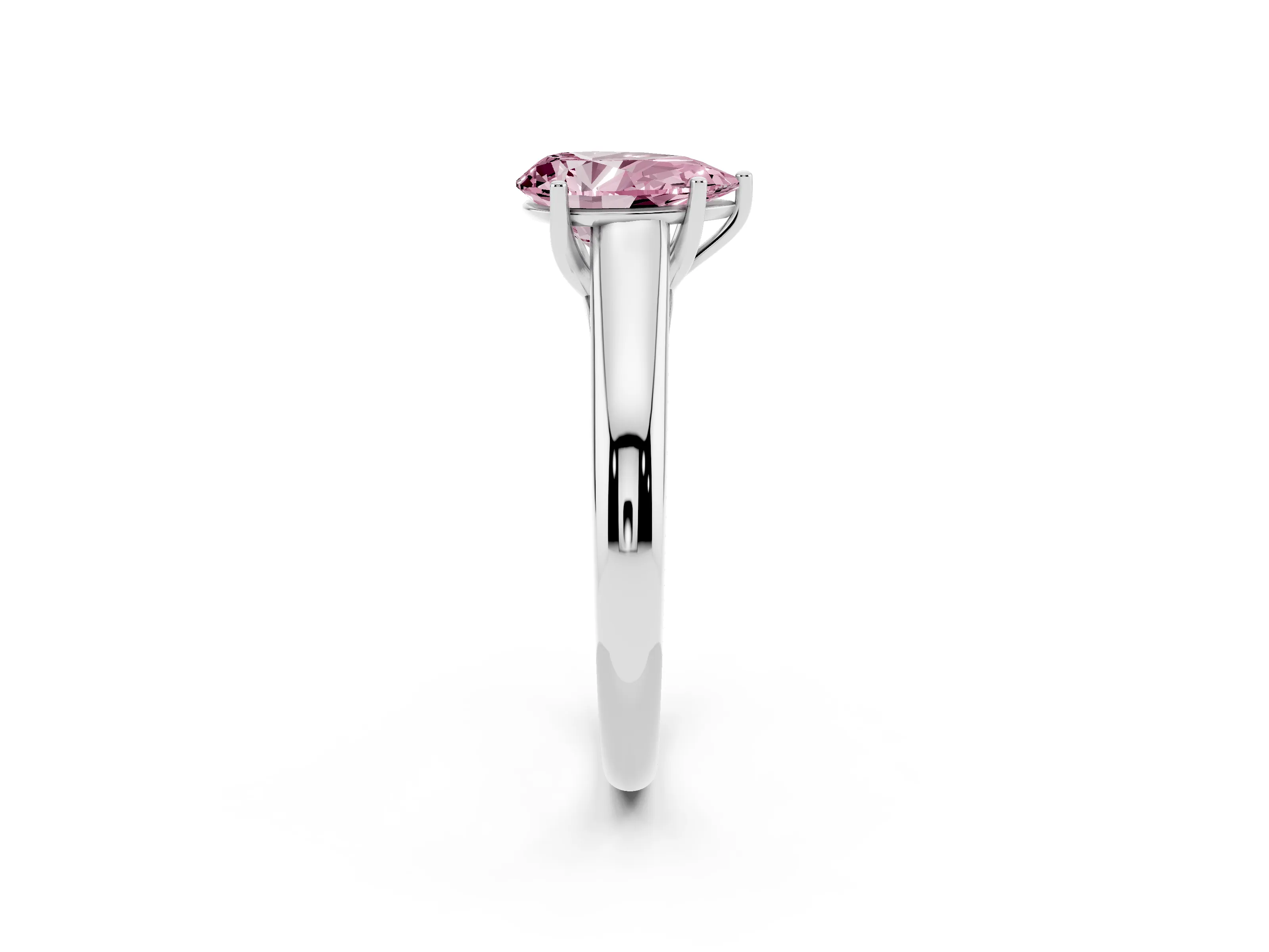 Fancy Pink Pear Cut Diamond Solitaire Engagement Ring Set in Silver with Subtly Tapered Band and Prong Setting