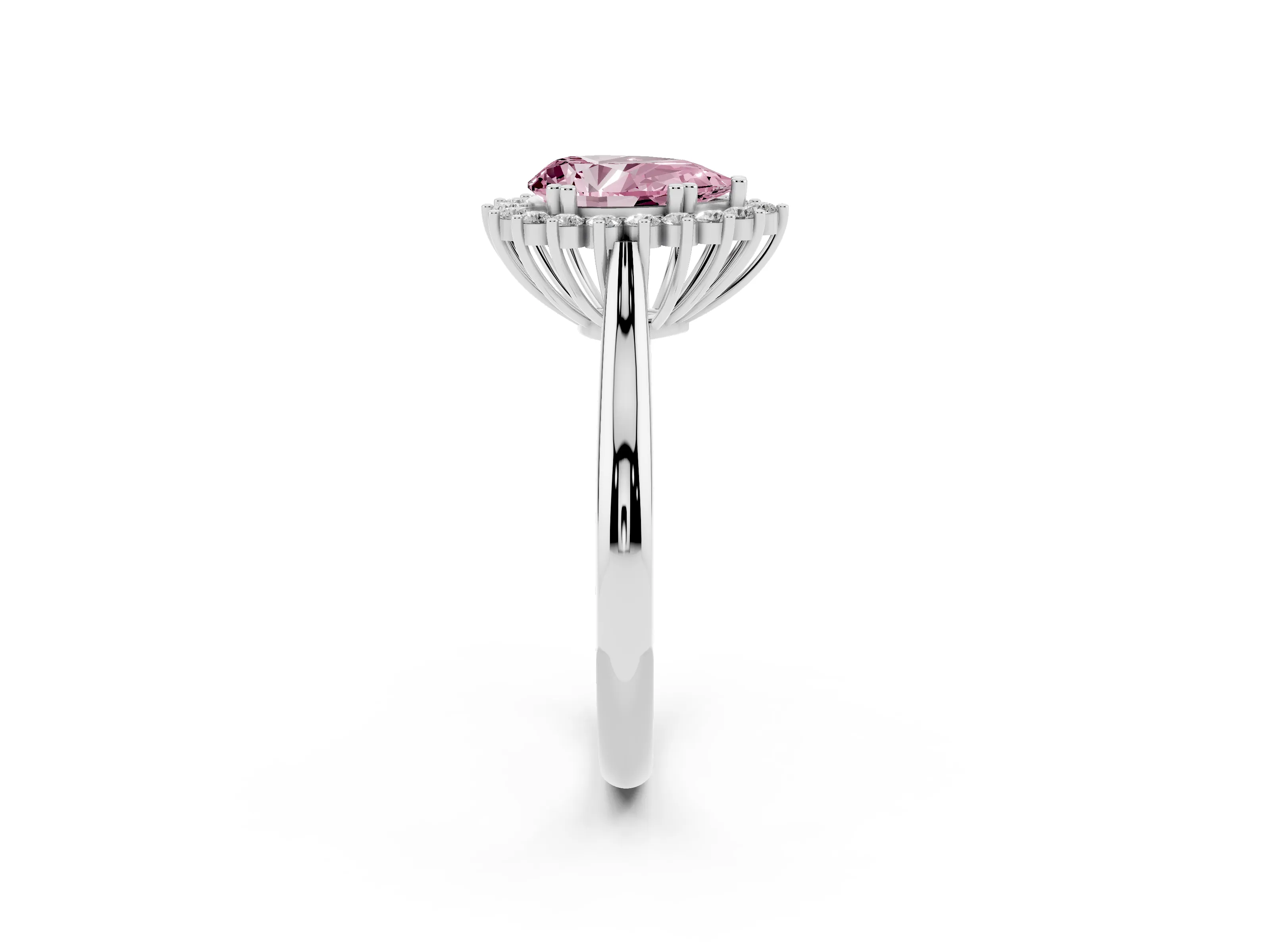 Fancy Pink Pear Cut Diamond Halo Ring Set in Silver with Plain Solitaire Band and Prong Setting