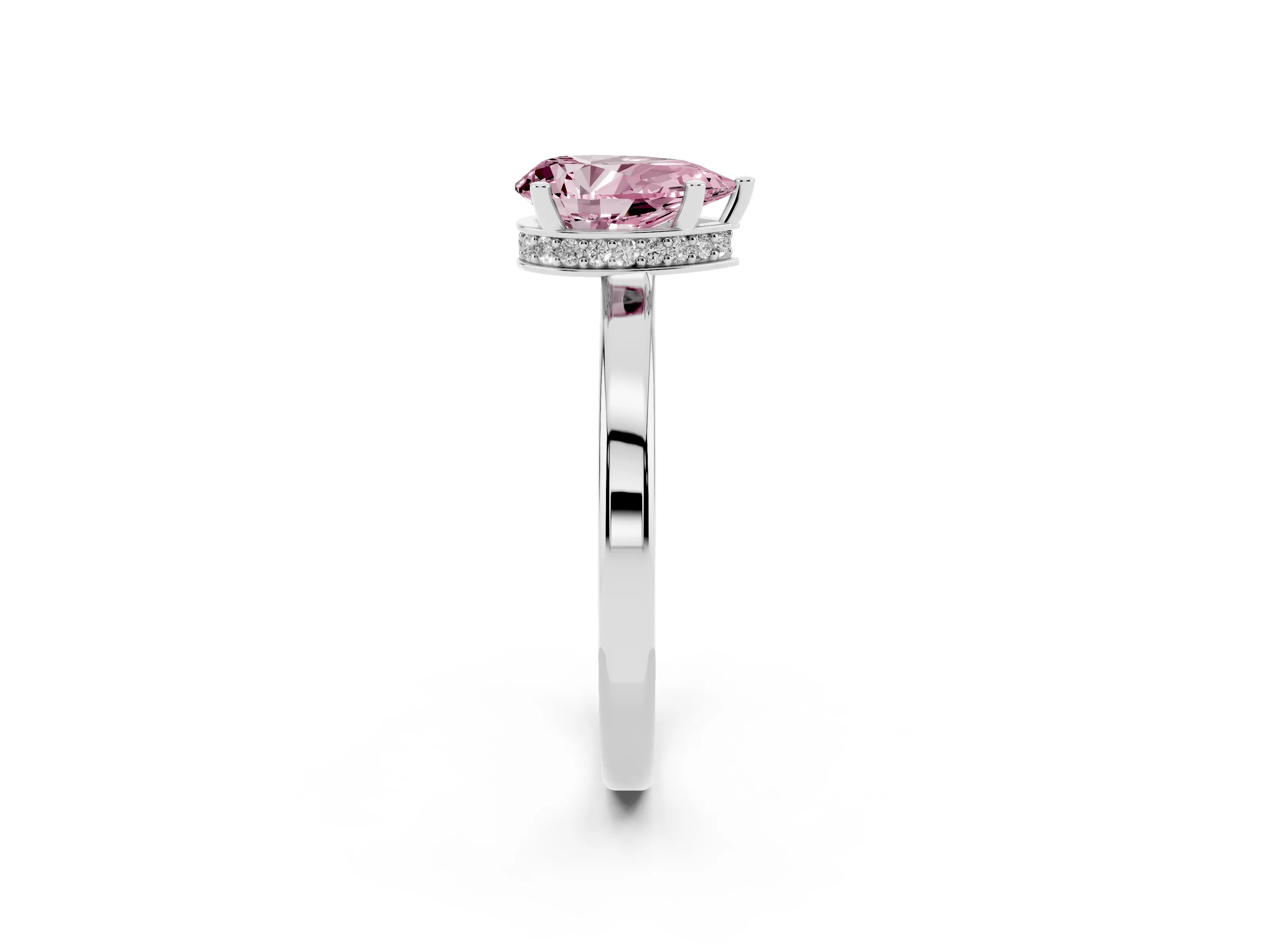 Fancy Pink Pear Cut Diamond Solitaire Engagement Ring Set in White gold with Prong Setting on a Plain Band