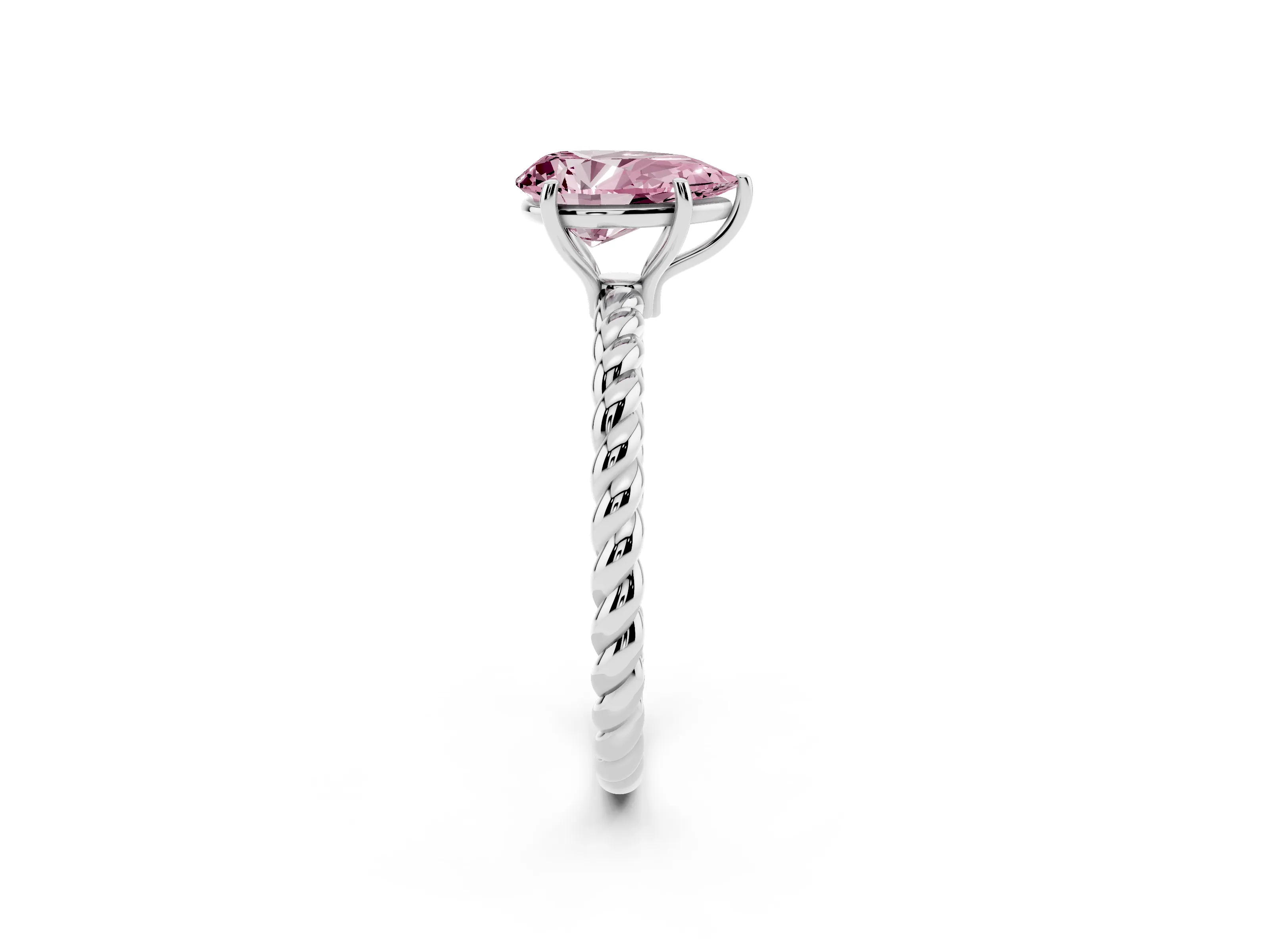 Fancy Pink Pear Cut Diamond Solitaire Ring Set in Platinum with Twist Band and Prong Setting