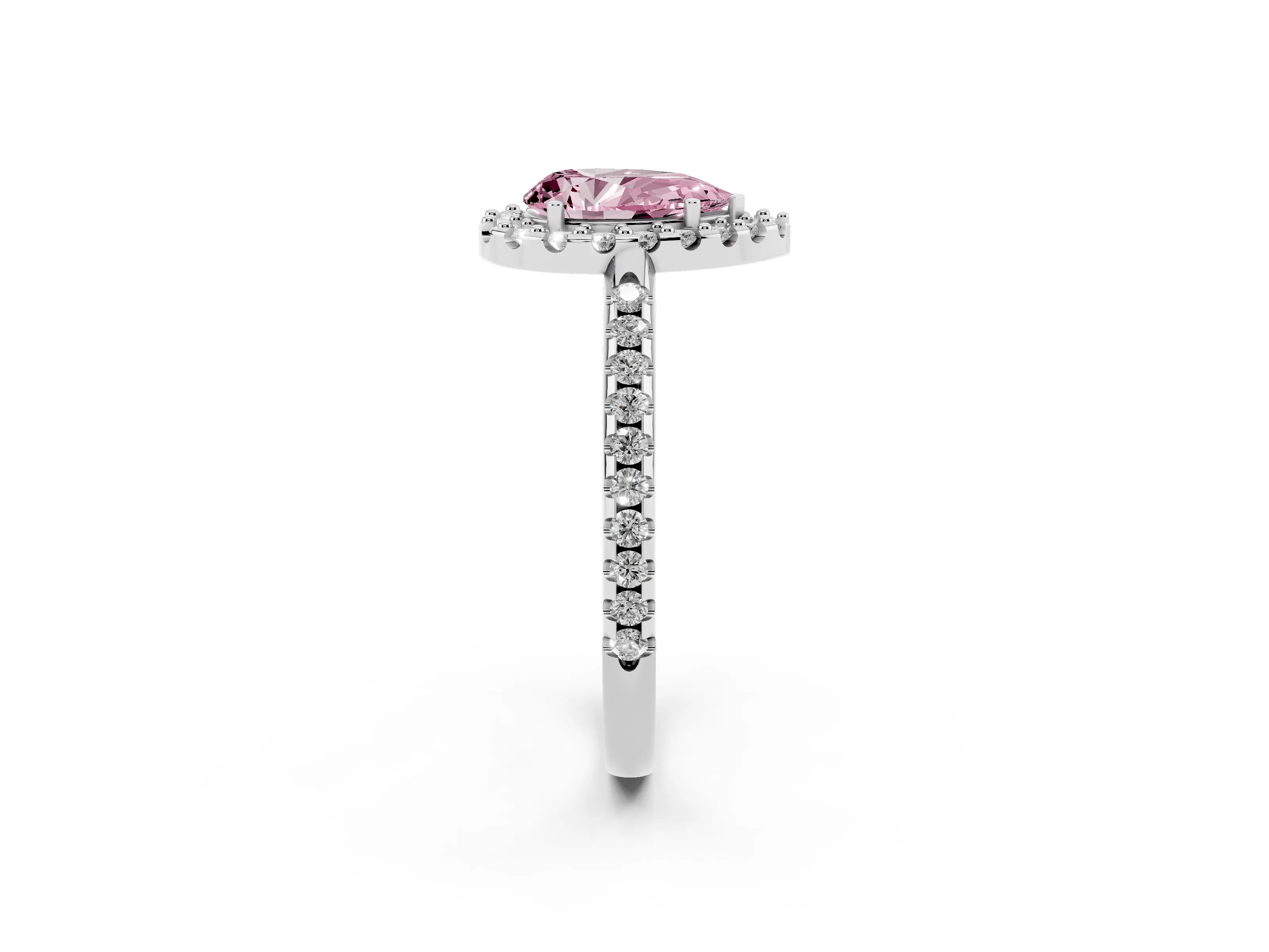 Fancy Pink Pear Cut Diamond Pavé Halo Ring Set in Silver with Prong Setting