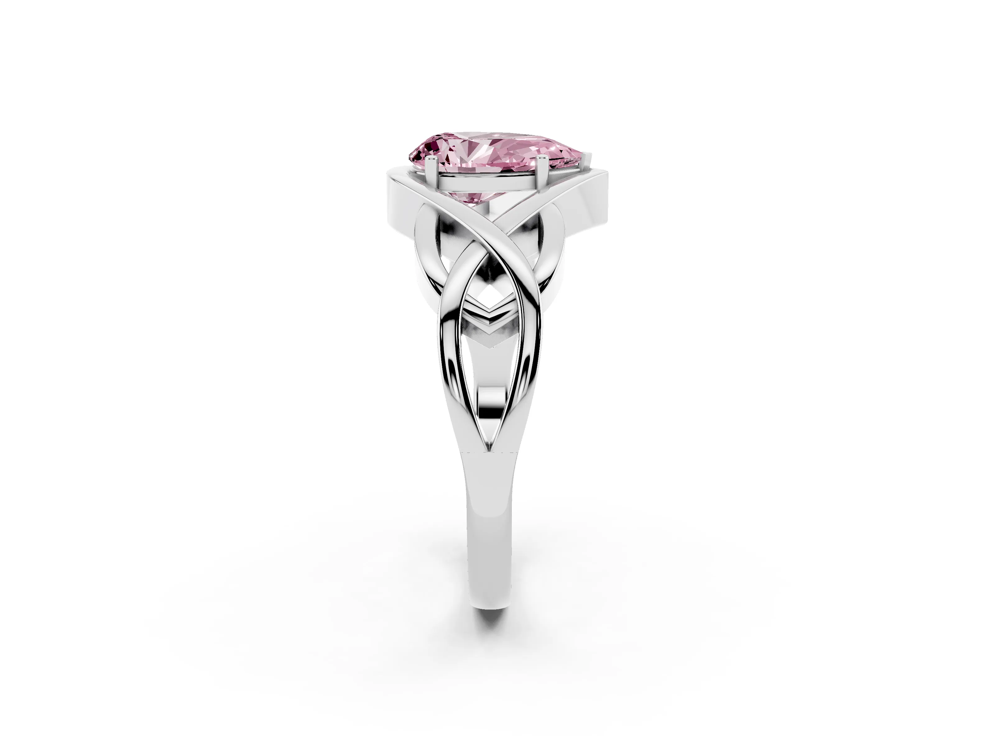 Fancy Pink Pear Cut Diamond Solitaire Ring Set in Platinum with Intertwined Band