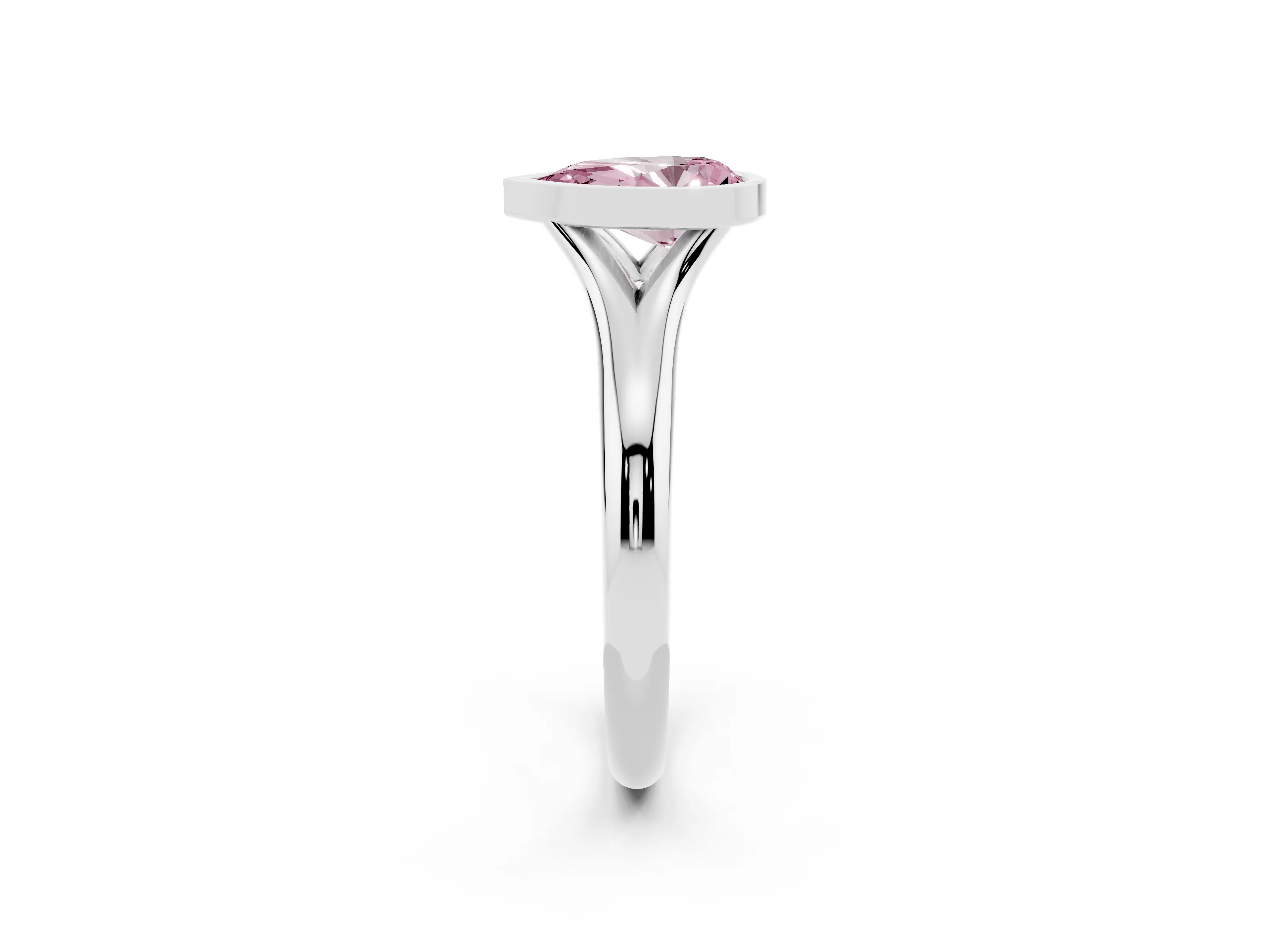 Fancy Pink Bezel Set Pear Cut Diamond Solitaire Ring Set in Silver with Smooth Band