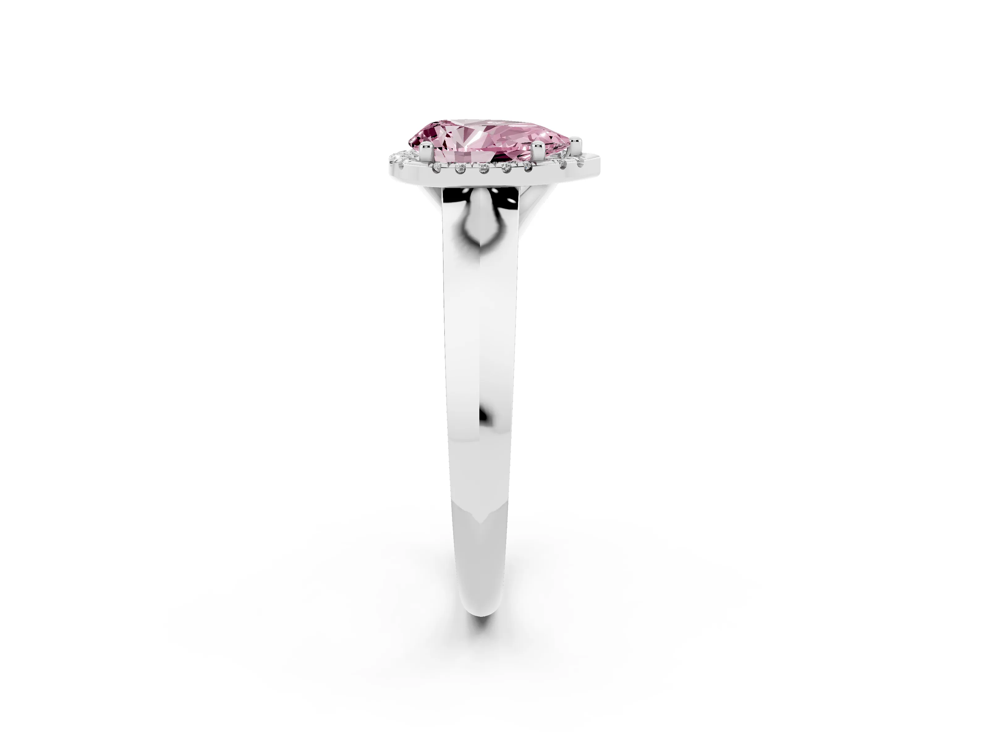 Fancy Pink Pear Cut Diamond Halo Ring Set in Silver with Cathedral Band and Prong Setting