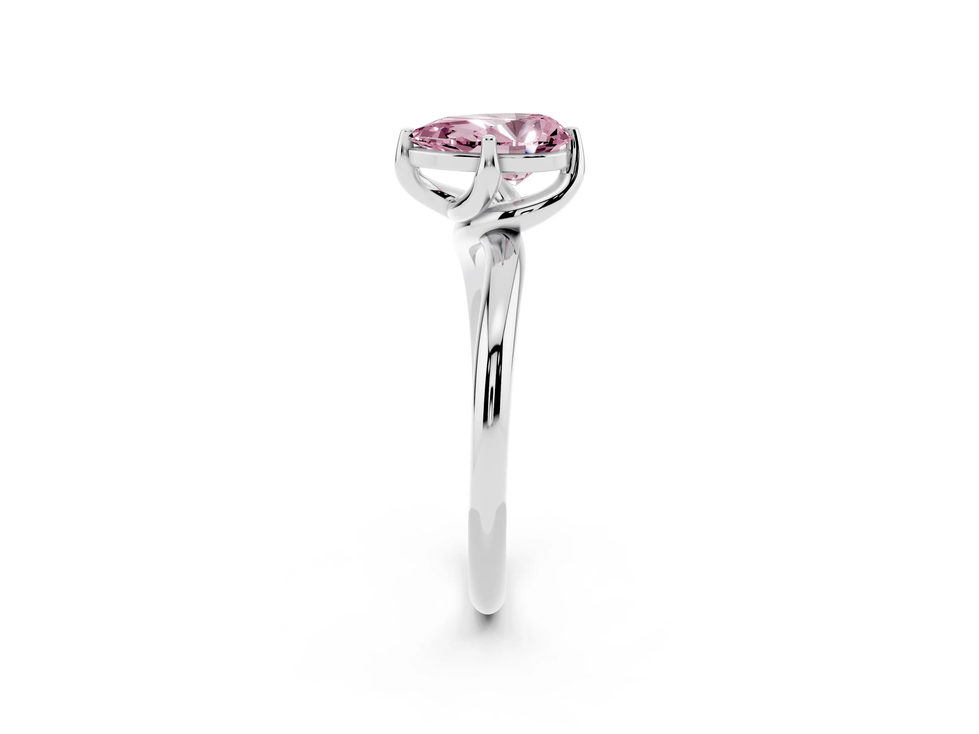 Fancy Pink Pear Cut Diamond Solitaire Engagement Ring Set in Platinum with Classic Plain Band