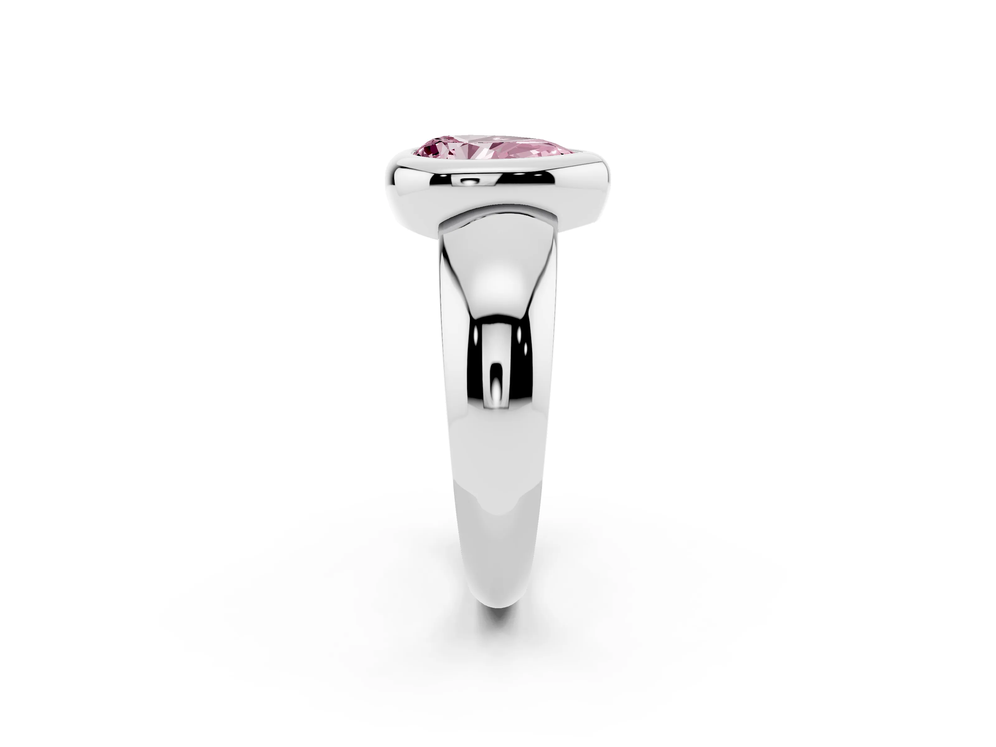 Fancy Pink Bezel Set Pear Cut Diamond Solitaire Ring Set in Platinum with Wide Band