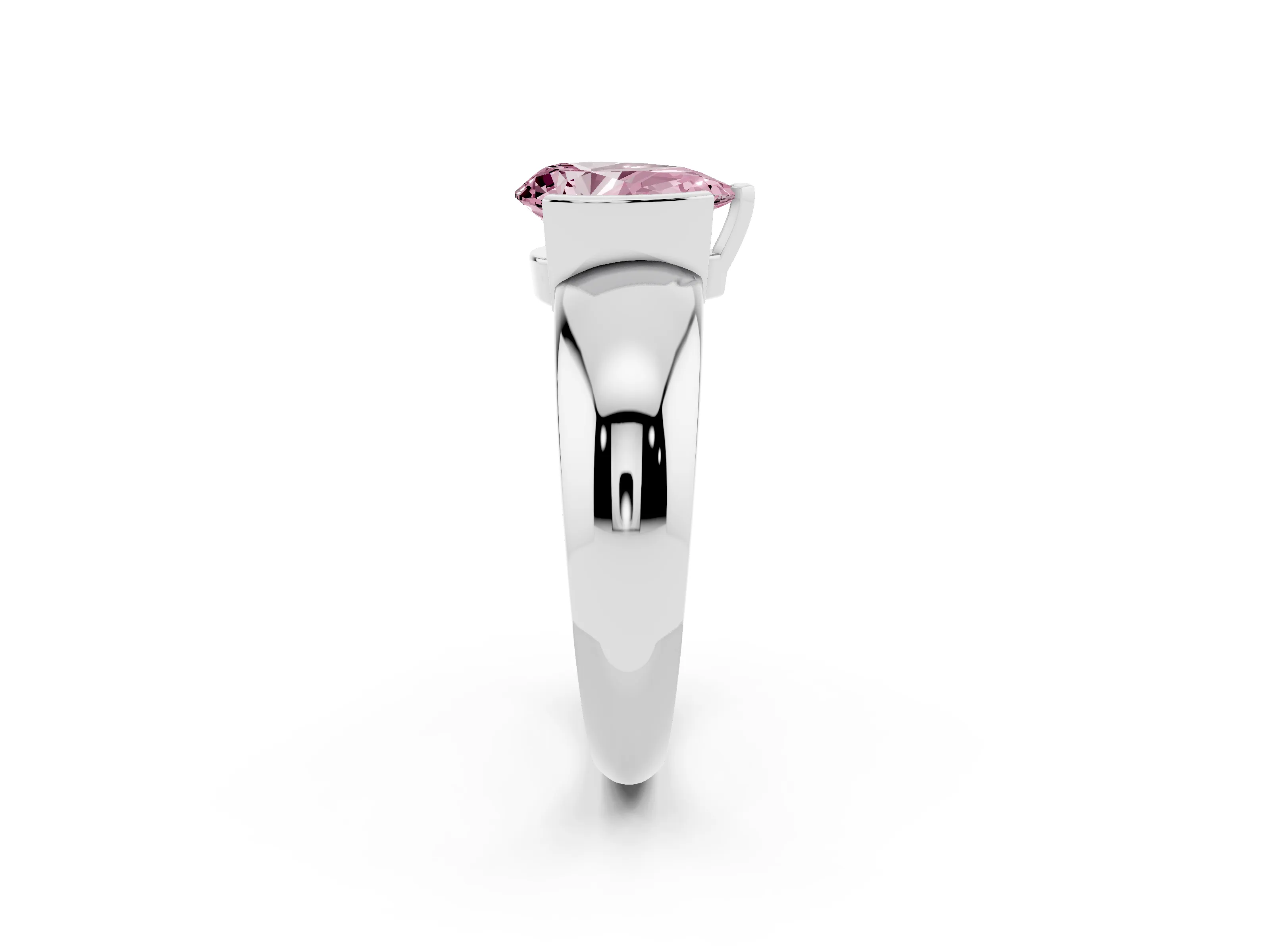 Fancy Pink Pear Cut Diamond Solitaire Tension Set Ring Set in White gold with Wide Band