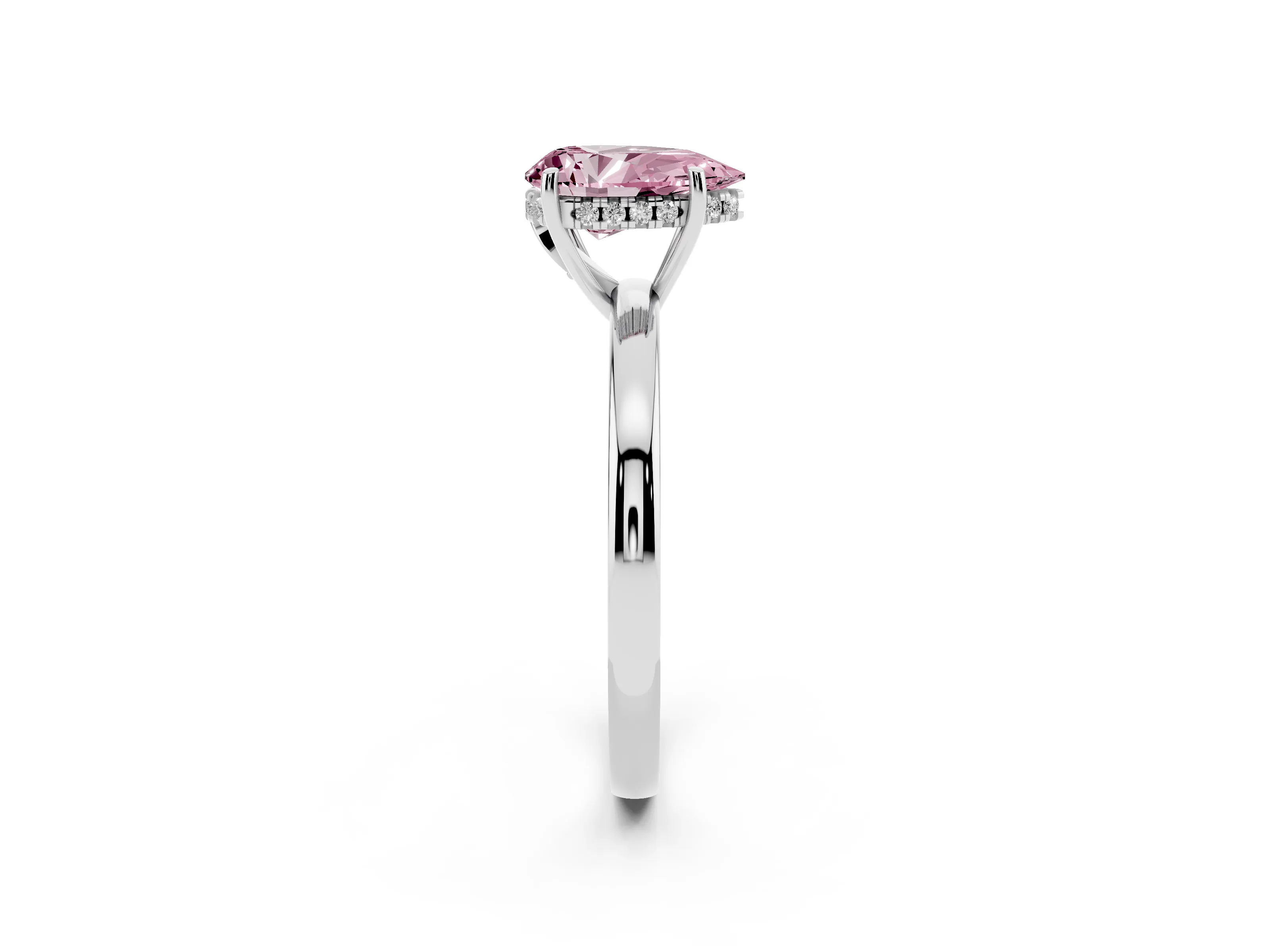Fancy Pink Pear Cut Diamond Solitaire Ring Set in Silver with Plain Band and Prong Setting