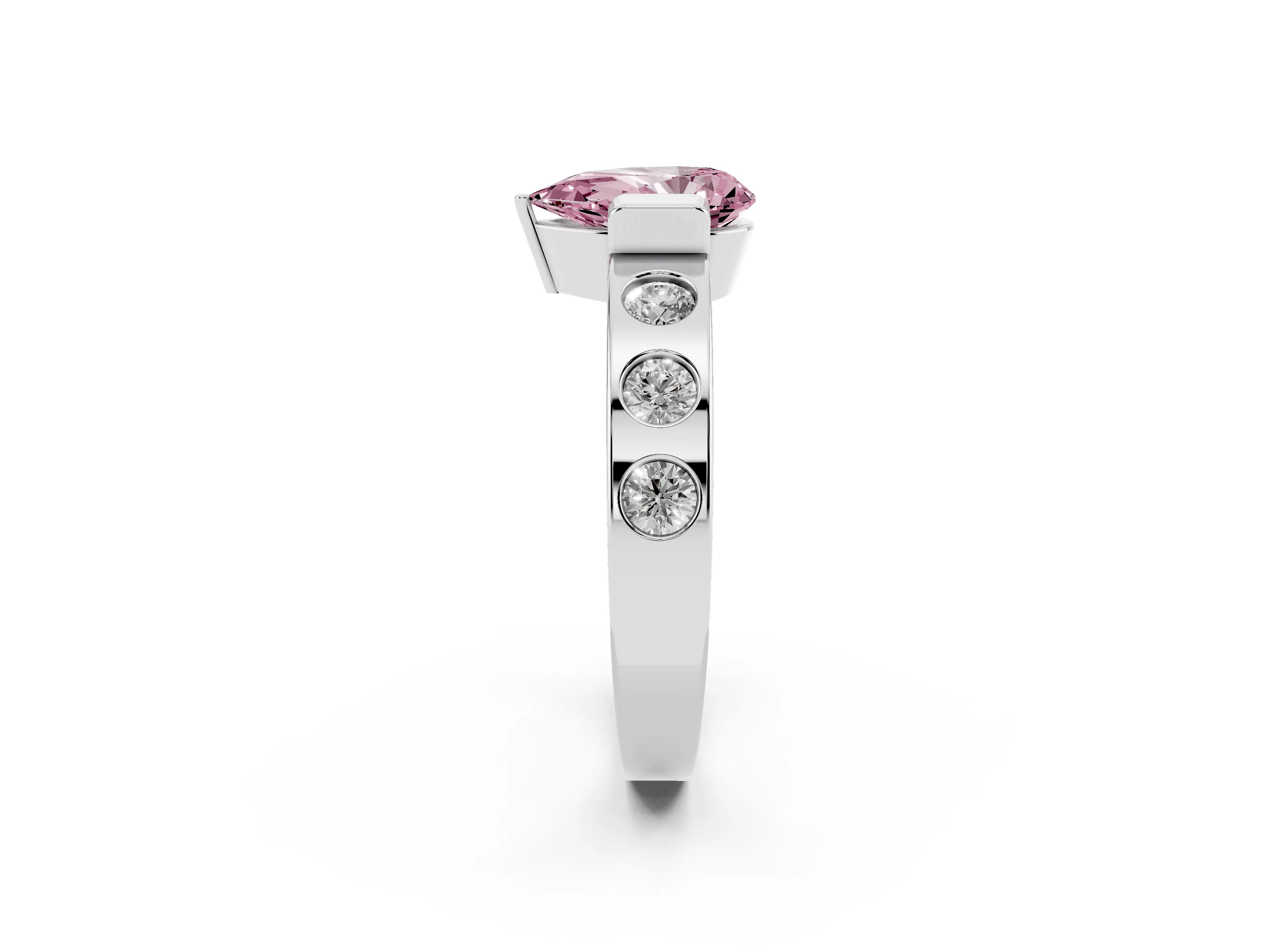 Fancy Pink Pear Cut Diamond Channel-Set Band Ring Set in Silver with Bezel Prong Setting
