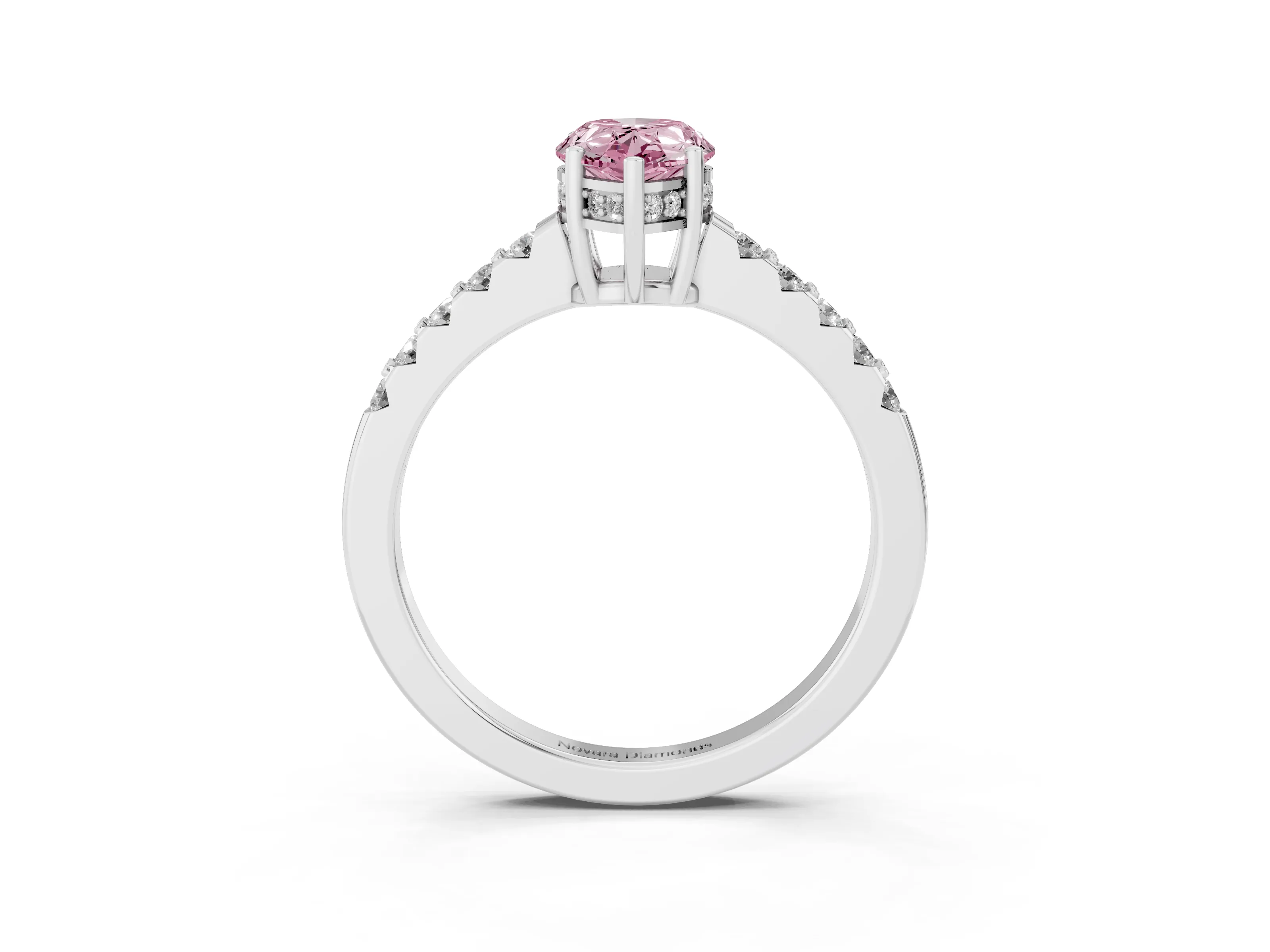 Fancy Pink Pear Cut Diamond Solitaire Engagement Ring Set in Platinum with Pavé Band and Prong Setting