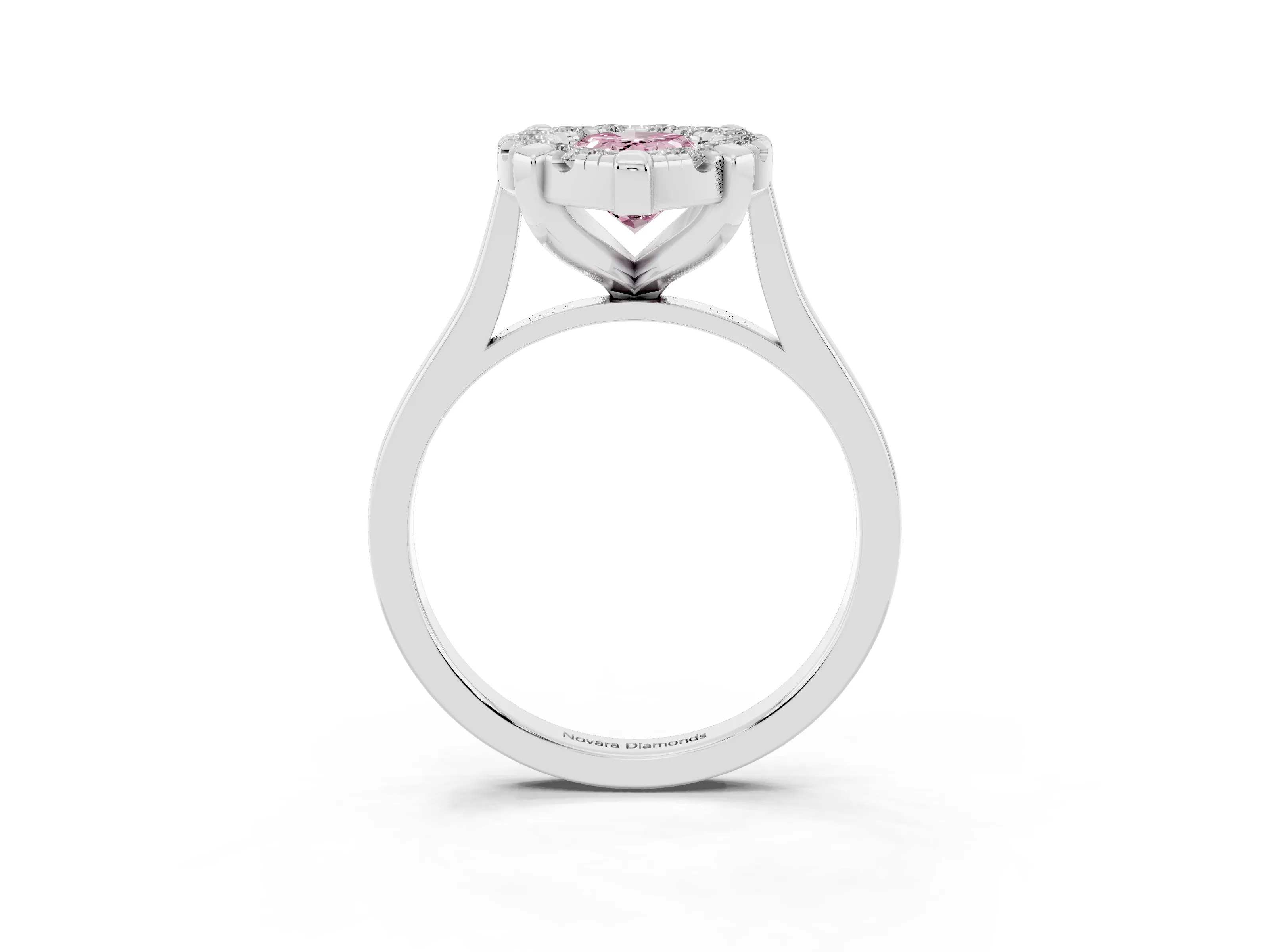 Fancy Pink Pear Cut Diamond Cluster Halo Solitaire Ring Set in Silver with Prong Setting
