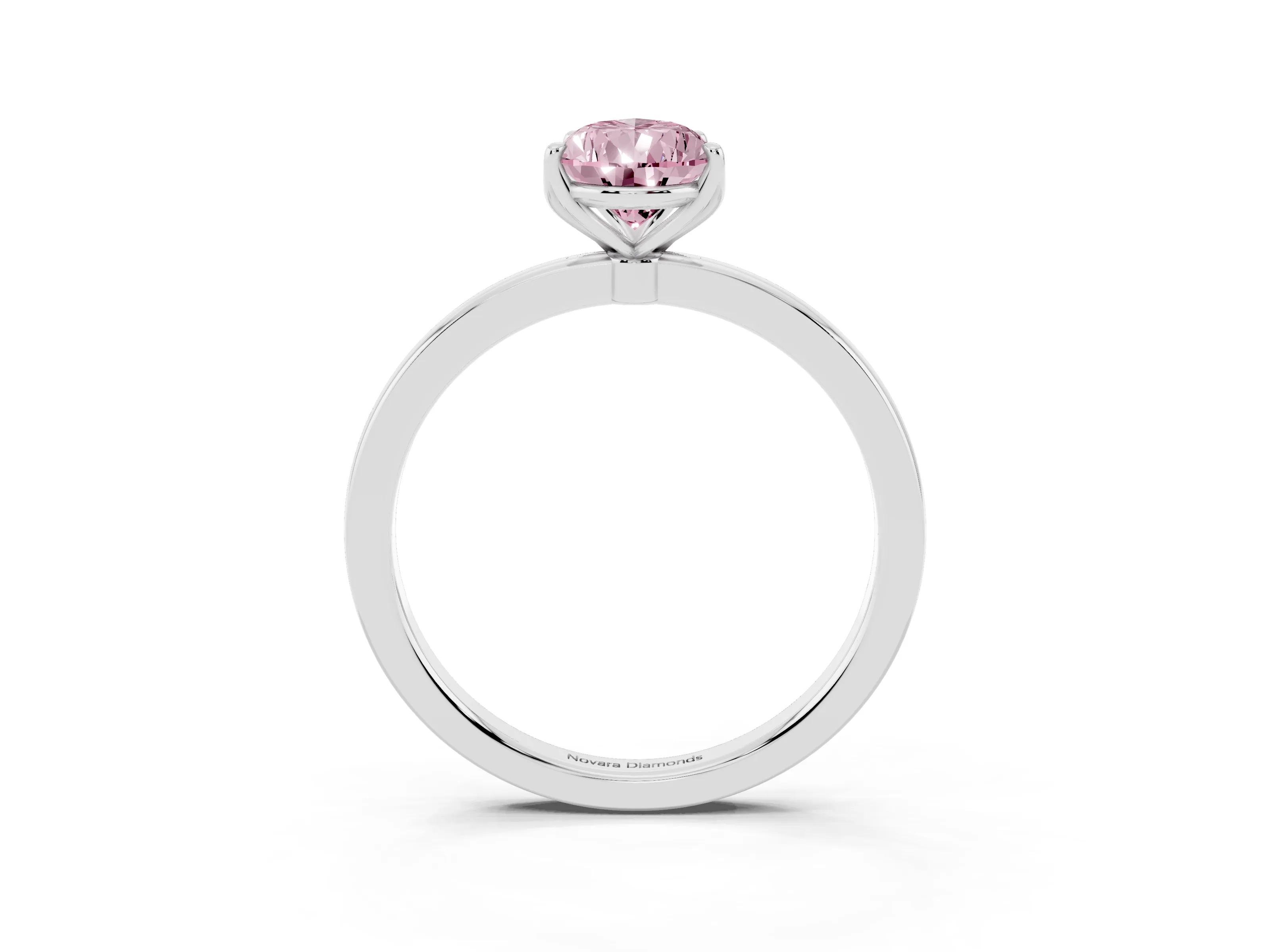 Fancy Pink Pear Cut Diamond Solitaire Ring Set in Platinum with Prong Setting and Thin Polished Band