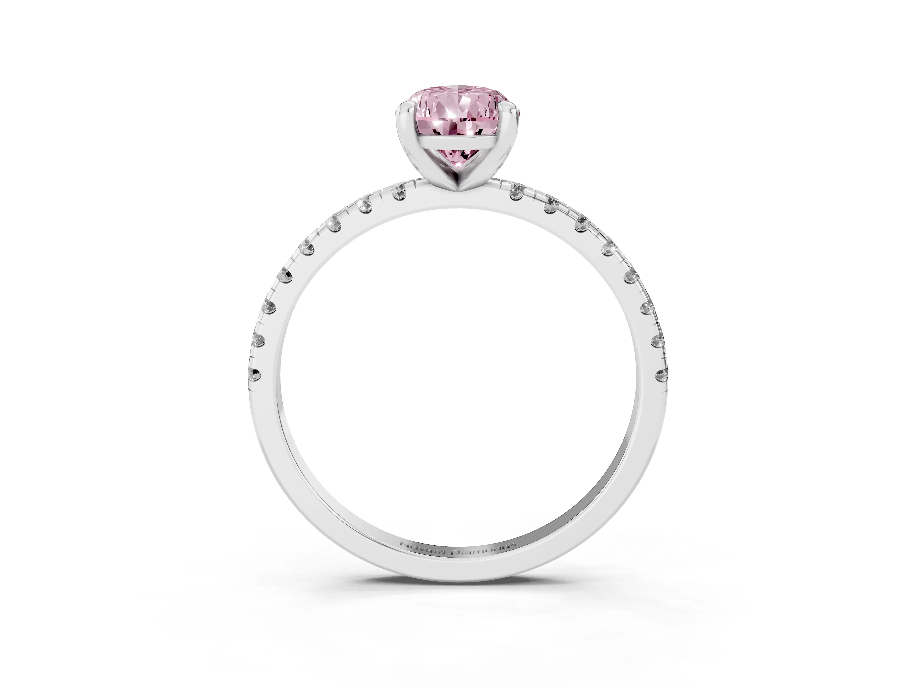 Fancy Pink Pear Cut Diamond Brilliant Solitaire Ring Set in White gold with Pavé Band and Prong Setting