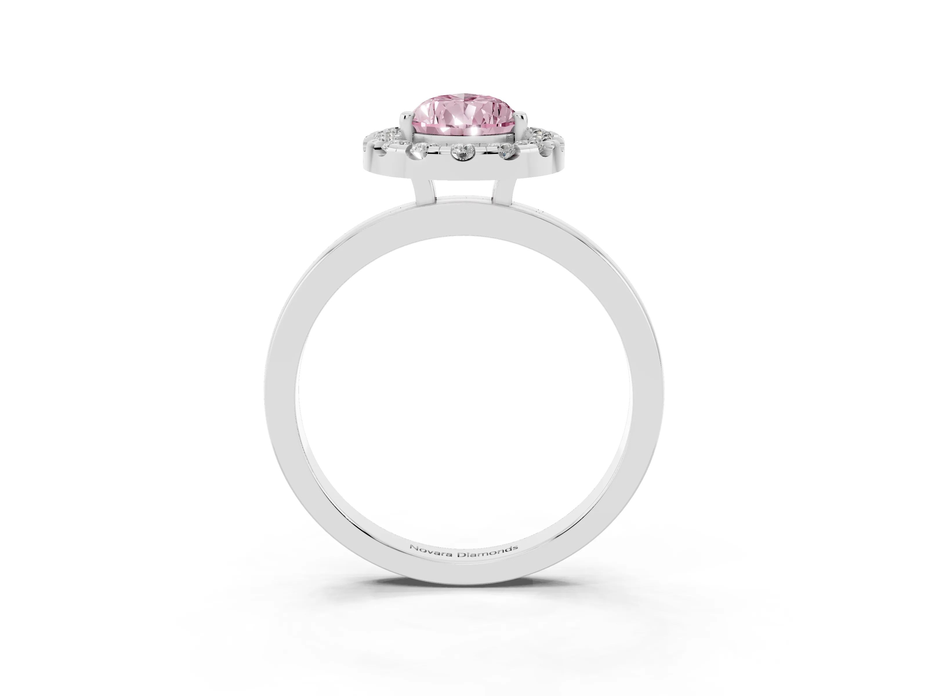 Fancy Pink Pear Cut Diamond Halo Solitaire Ring Set in Silver with Pavé Band and Prong Setting