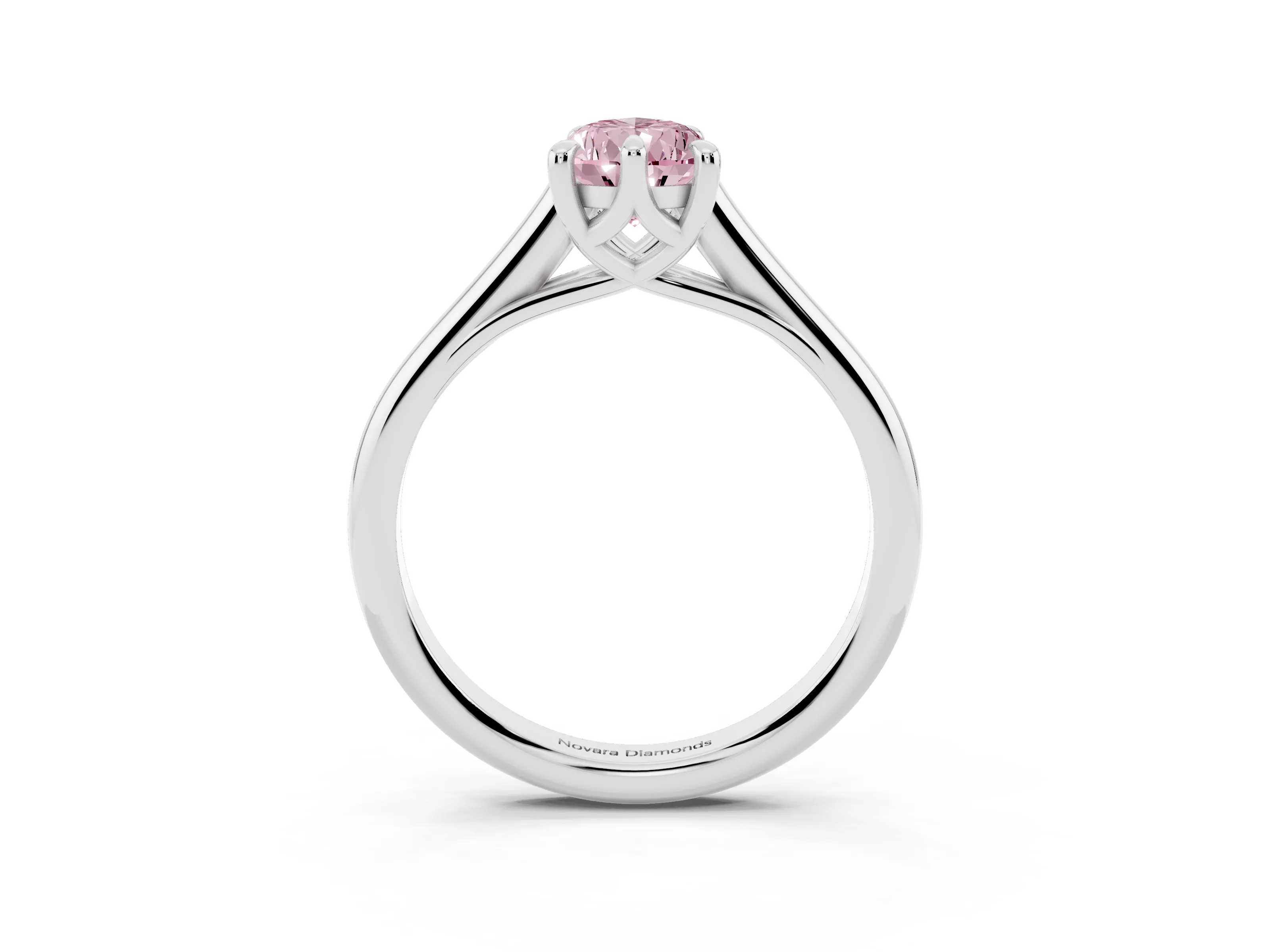 Fancy Pink Pear Cut Diamond Solitaire Engagement Ring Set in Platinum with Prong Setting and Plain Classic Band