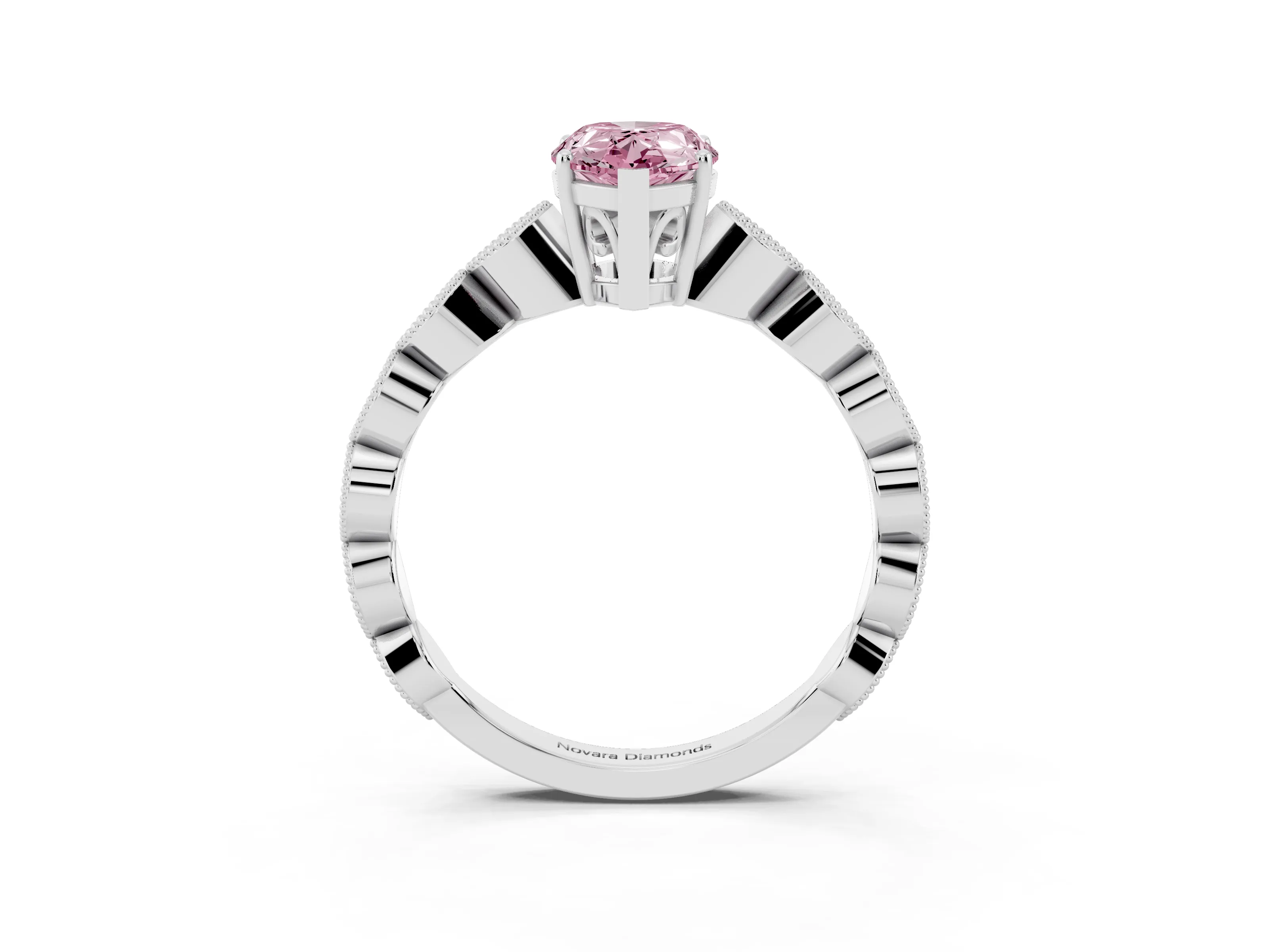 Fancy Pink Pear Cut Diamond Solitaire Ring Set in Silver with Infinity Twist Pavé Band