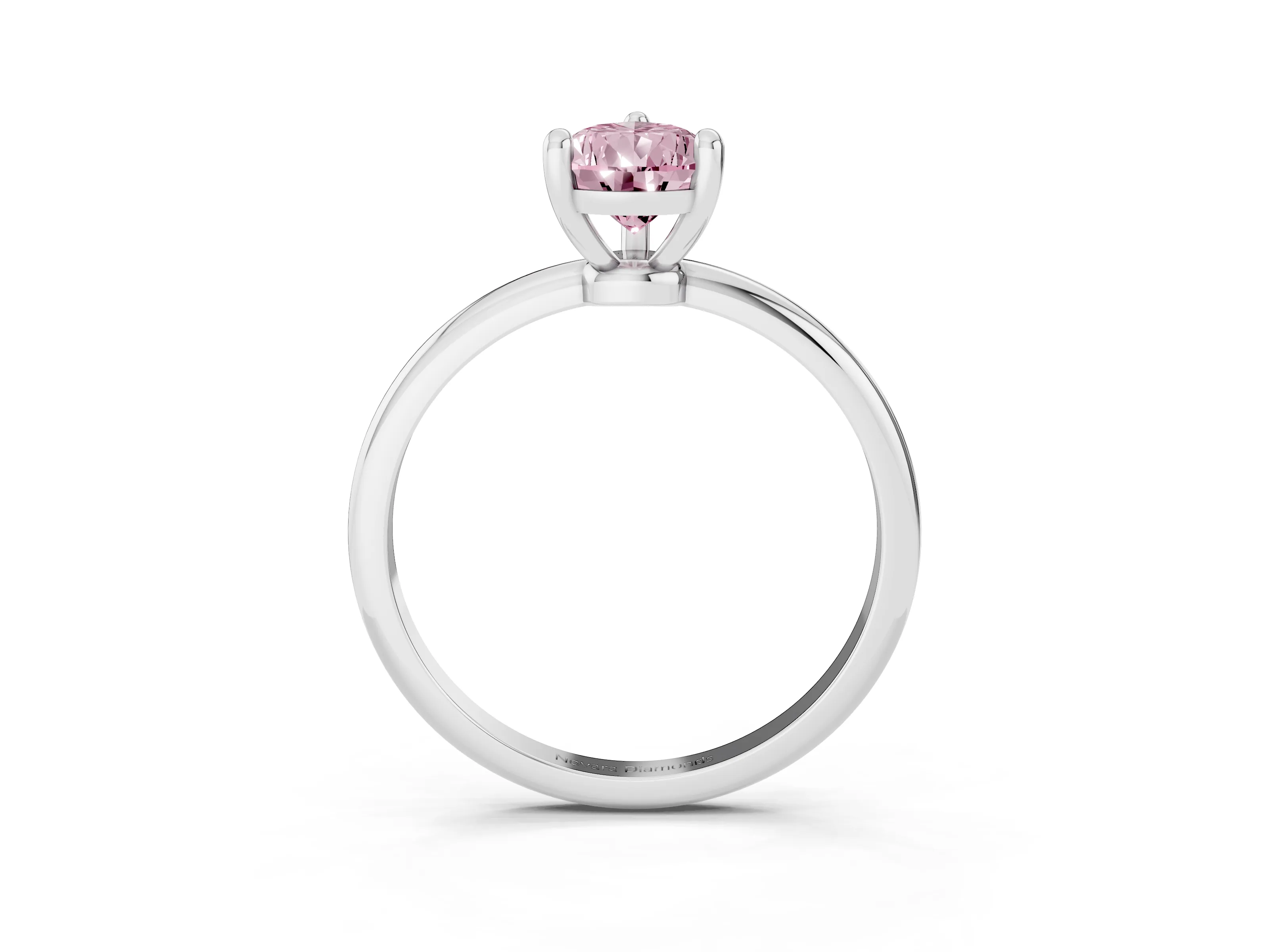 Fancy Pink Pear Cut Diamond Solitaire Ring Set in White gold with Secure Prong Setting on a Classic Band