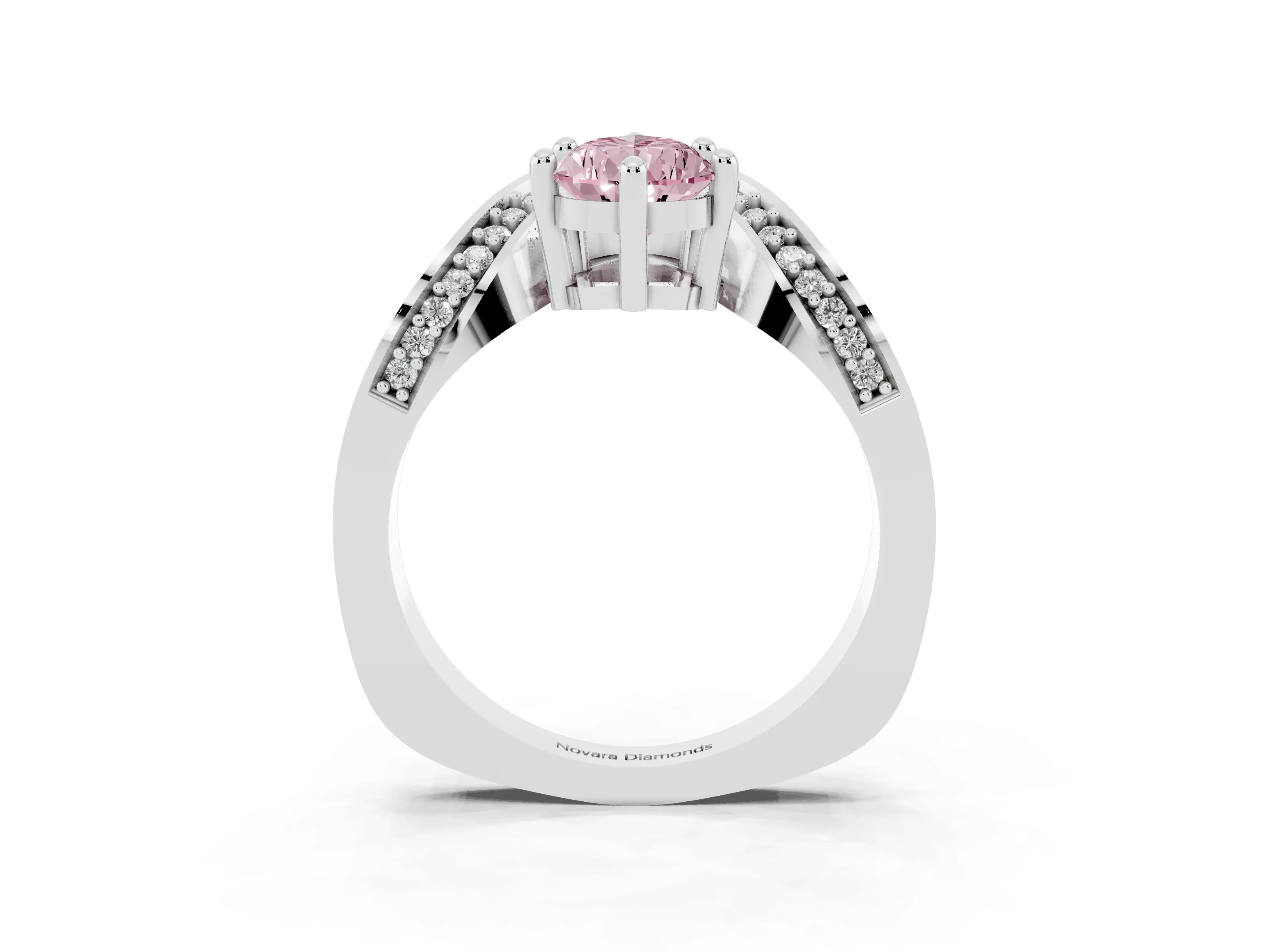 Fancy Pink Pear Cut Diamond Solitaire Engagement Ring Set in White gold with Pavé Shoulders