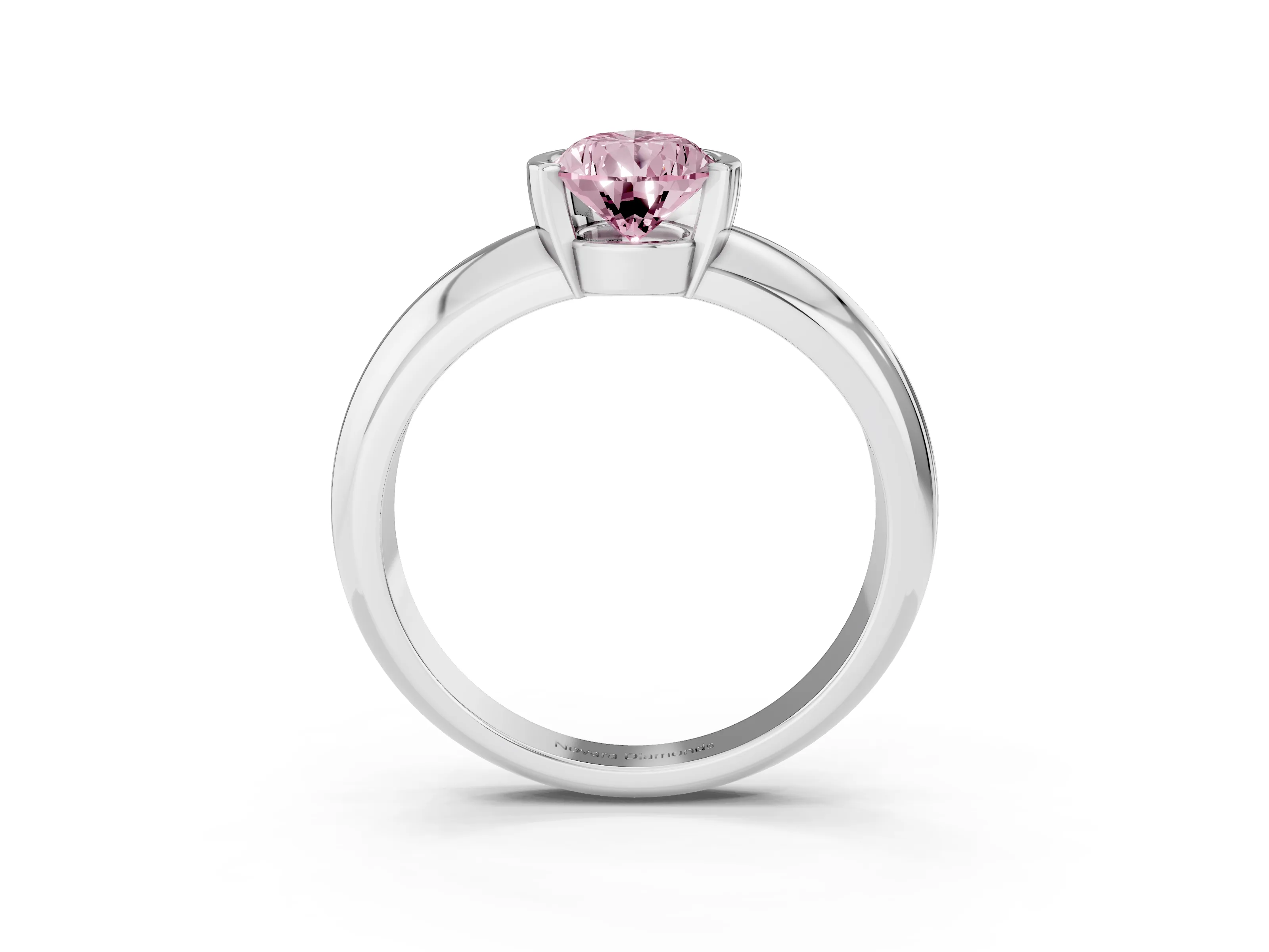 Fancy Pink Pear Cut Diamond Solitaire Tension Set Ring Set in White gold with Wide Band