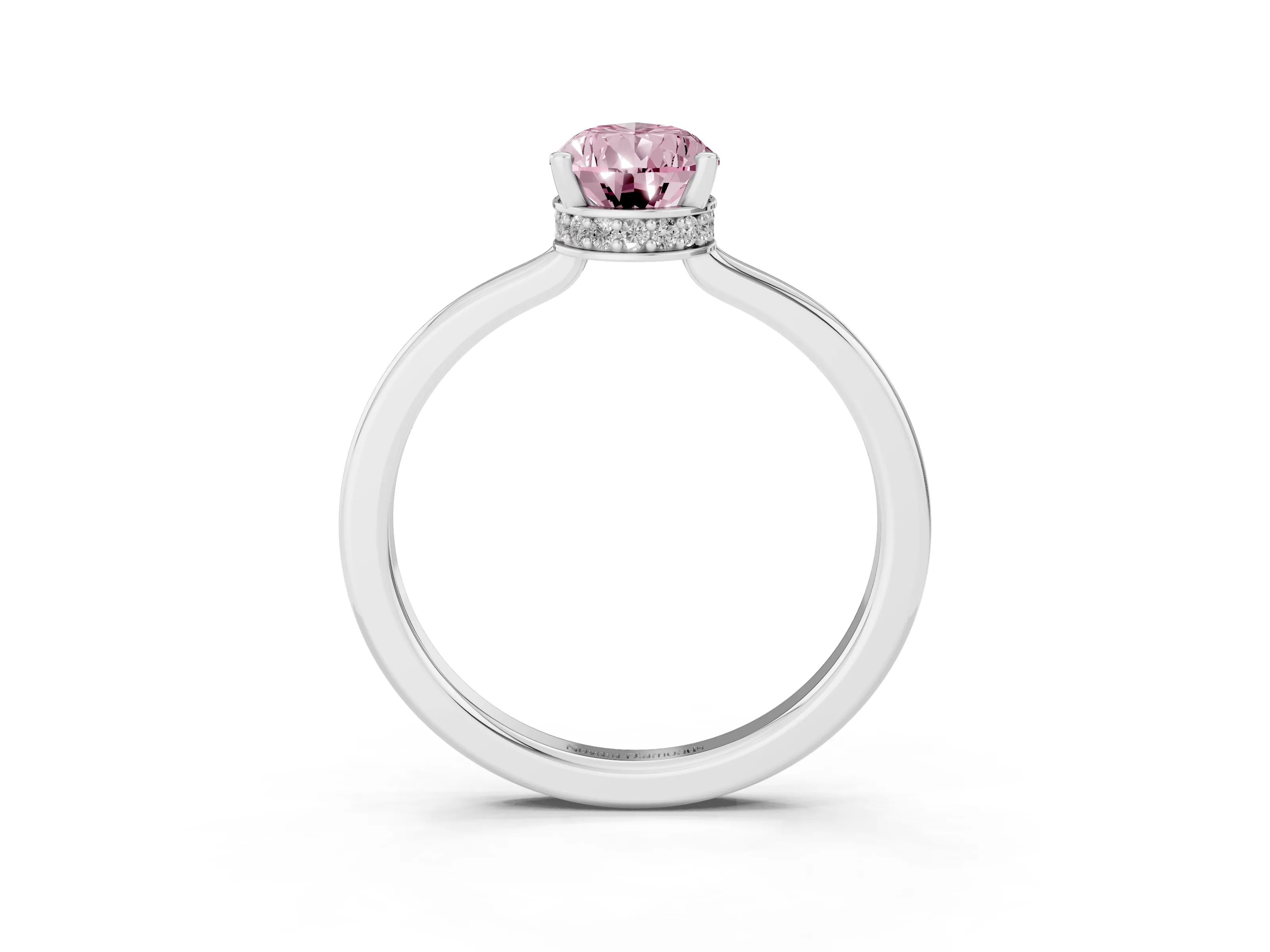 Fancy Pink Pear Cut Diamond Solitaire Engagement Ring Set in White gold with Prong Setting on a Plain Band