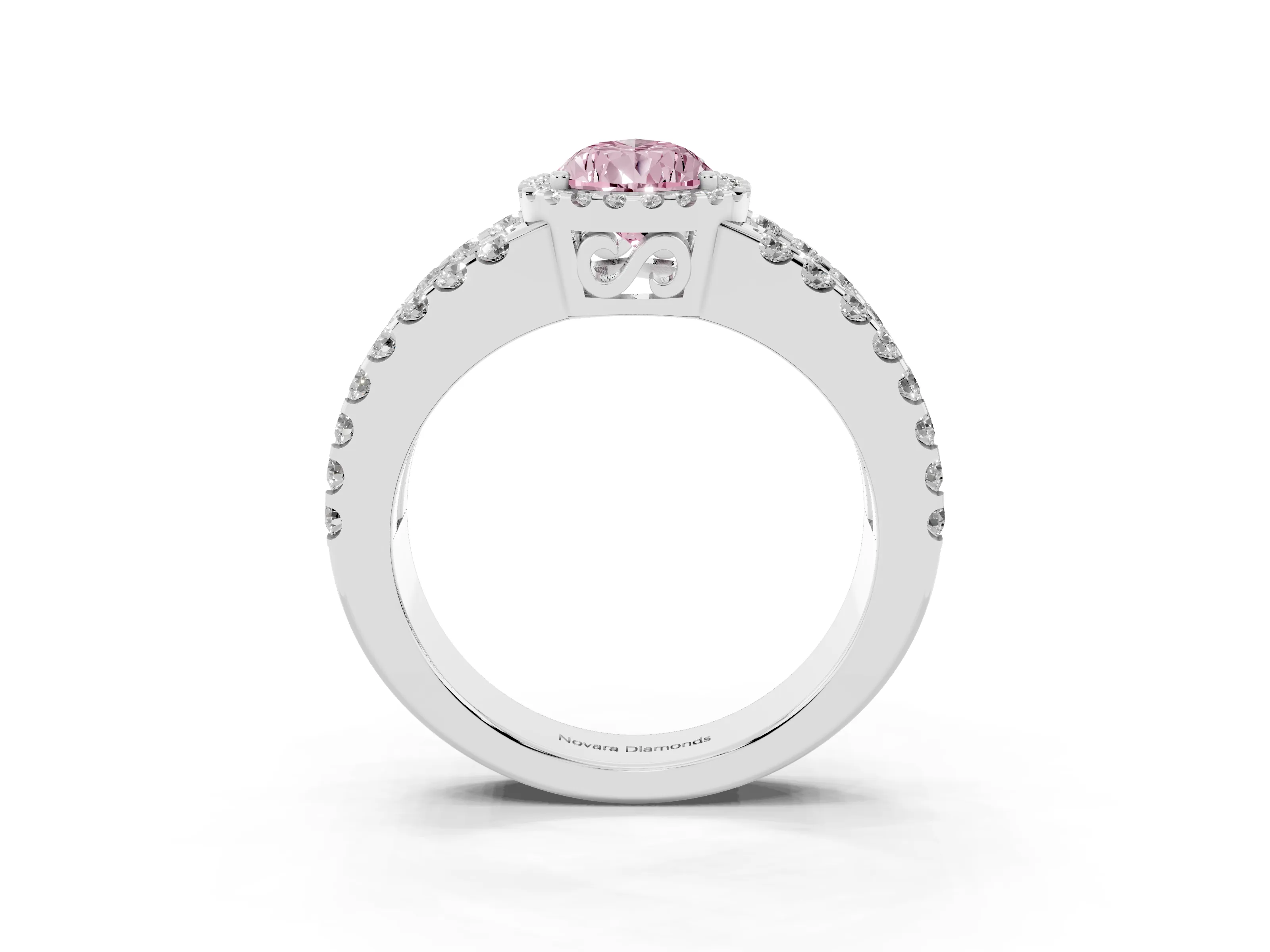 Fancy Pink Pear Cut Diamond Halo Ring Set in Platinum with Pavé Split Shank and Prong Setting