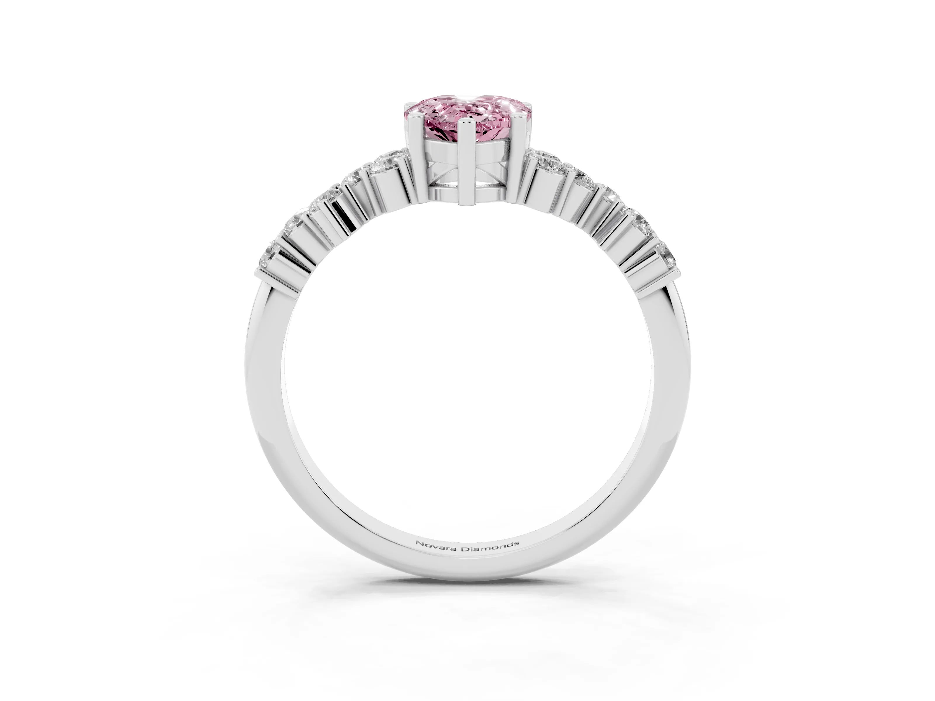 Fancy Pink Pear Cut Diamond Ring Set in Platinum with Scattered Round Accents