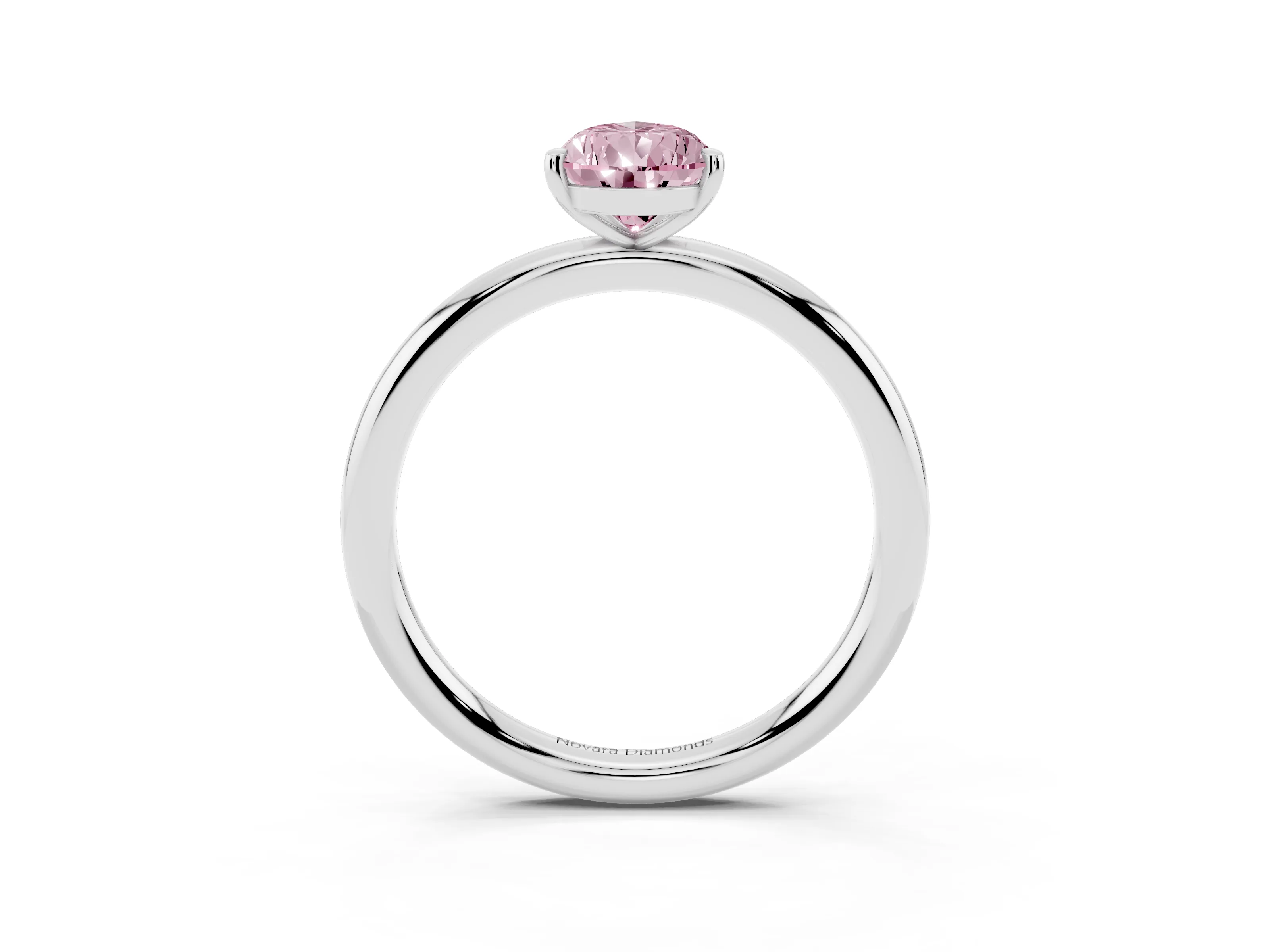 Fancy Pink Pear Cut Diamond Solitaire Ring Set in White gold with Prong Setting on a Polished Plain Band