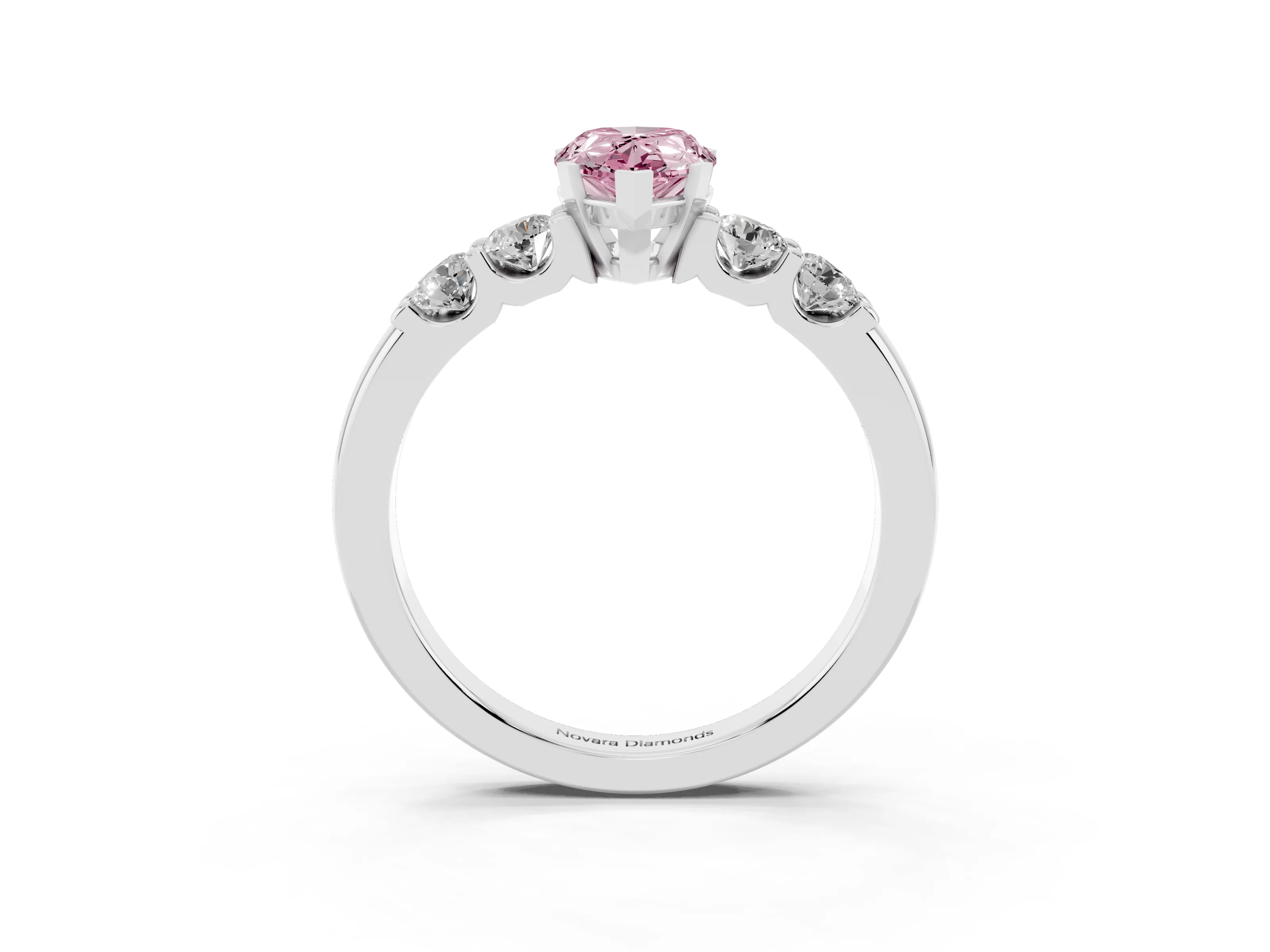 Fancy Pink Pear Cut Diamond Five-Stone Prong Set Engagement Ring Set in Platinum with Channel Band