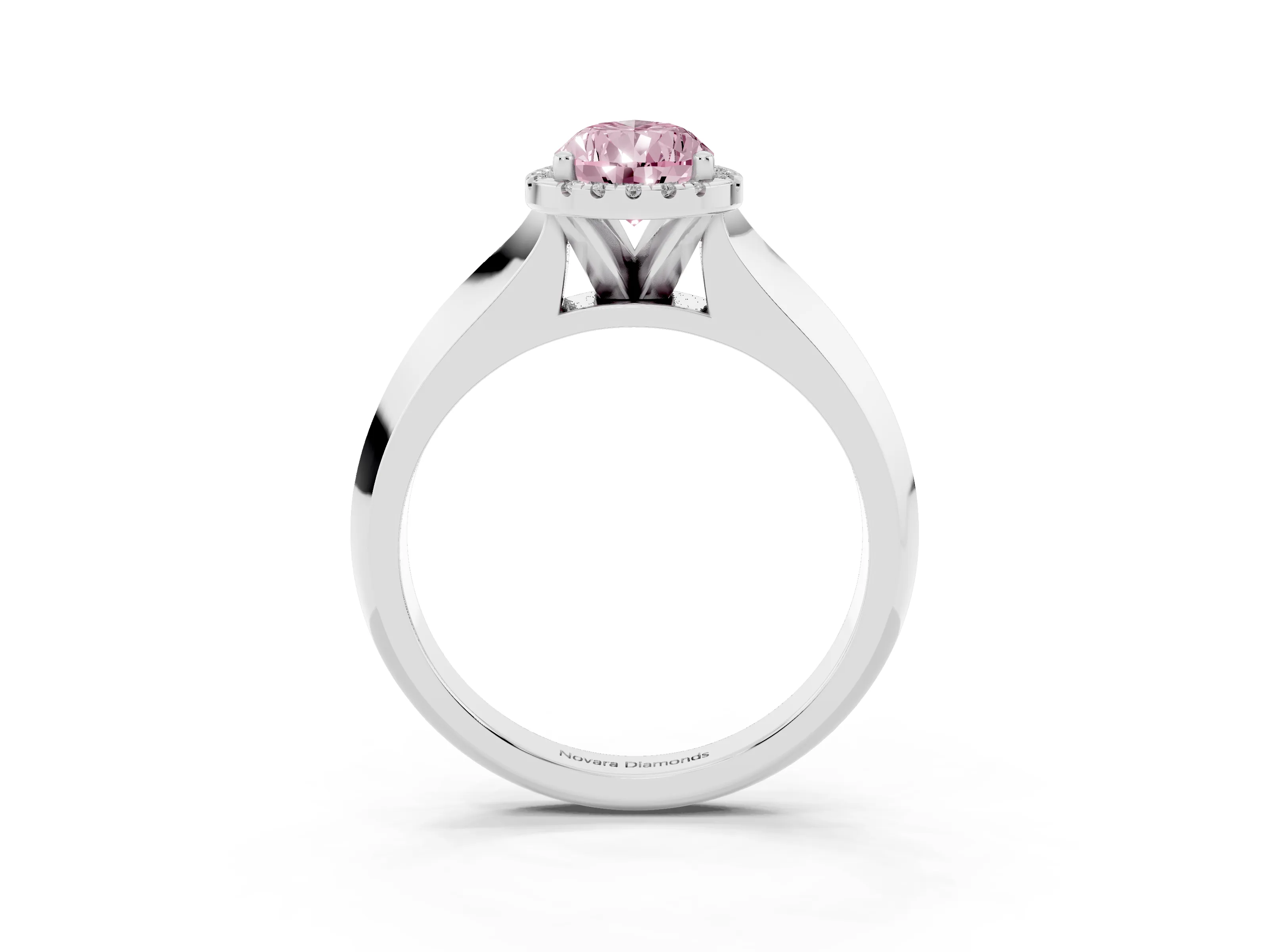 Fancy Pink Pear Cut Diamond Halo Ring Set in Silver with Cathedral Band and Prong Setting